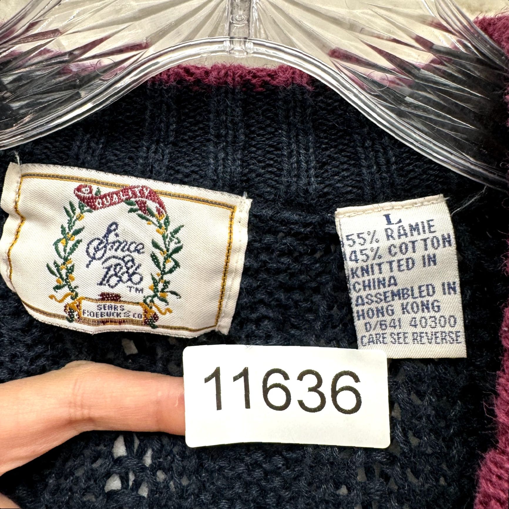 Sears VINTAGE 90s Cardigan Sweater Large Womens Navy Blue Chunky Cable Knit Academia Sears Size L / US 10 / IT 46 - 7 Thumbnail