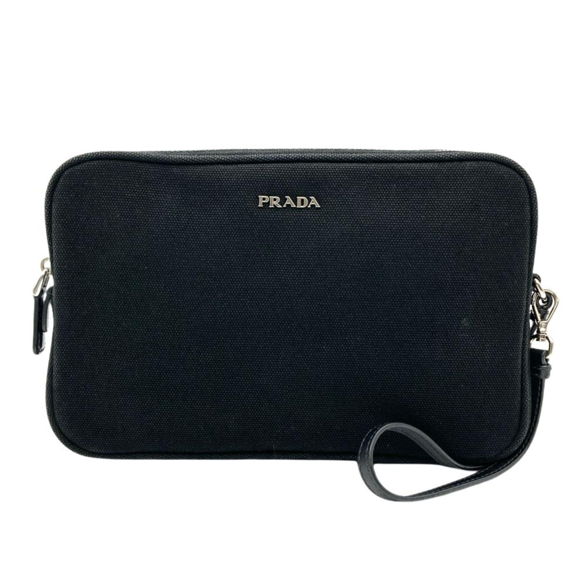 Prada Prada accessory pouch/handbag, canvas, black, silver hardware, women's. Size ONE SIZE - 1 Thumbnail