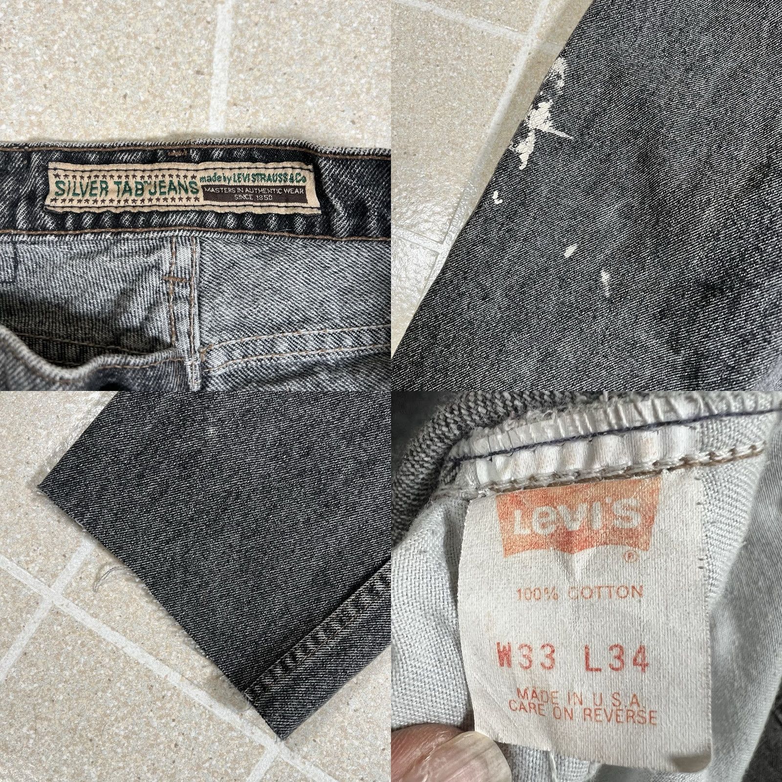 Denime VINTAGE Levis Silvertab Jeans Mens 30 X 26 Black Denim Made in USA Button Fly Jeans Mens 30 Black 1990s Size 30" / US 8 / IT 44 - 8 Thumbnail