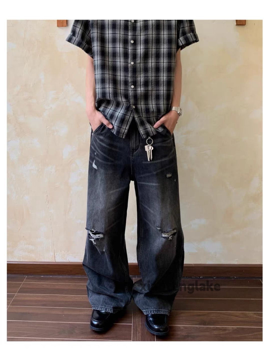 Jean Custom washed faded loose baggy hiphop ripped jeans Size US 28 / EU 44 - 4 Thumbnail