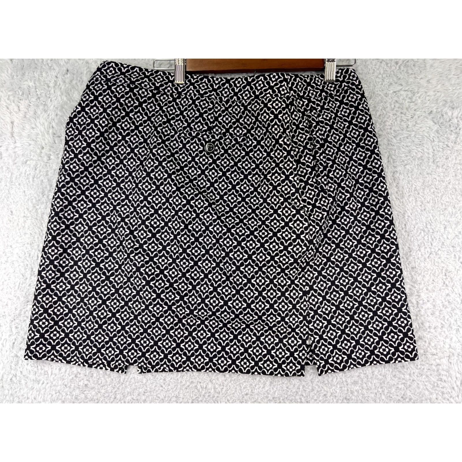 Vintage EP Pro Skirt Womens 14 Black Floral Print Polyester Knit Mini Short Elastic Waist Pockets Zipper Sports Casual Spring Summer Fall Girls Womens Size 36" / US 14 / IT 50 - 2 Thumbnail