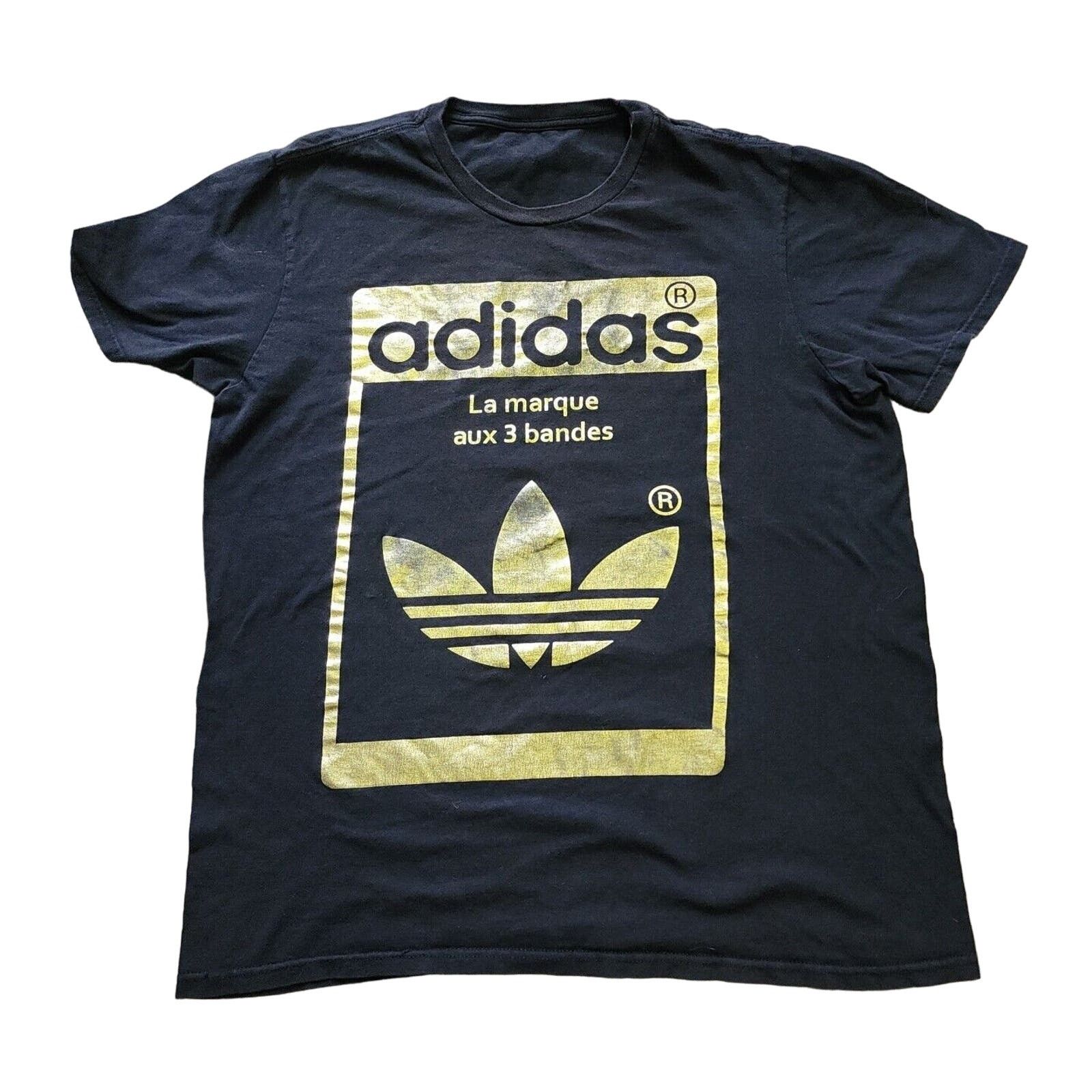 Adidas Adidas Men's Large Black/Gold La Marque Aux 3 Bandes T-Shirt Size US L / EU 52-54 / 3 - 1 Thumbnail