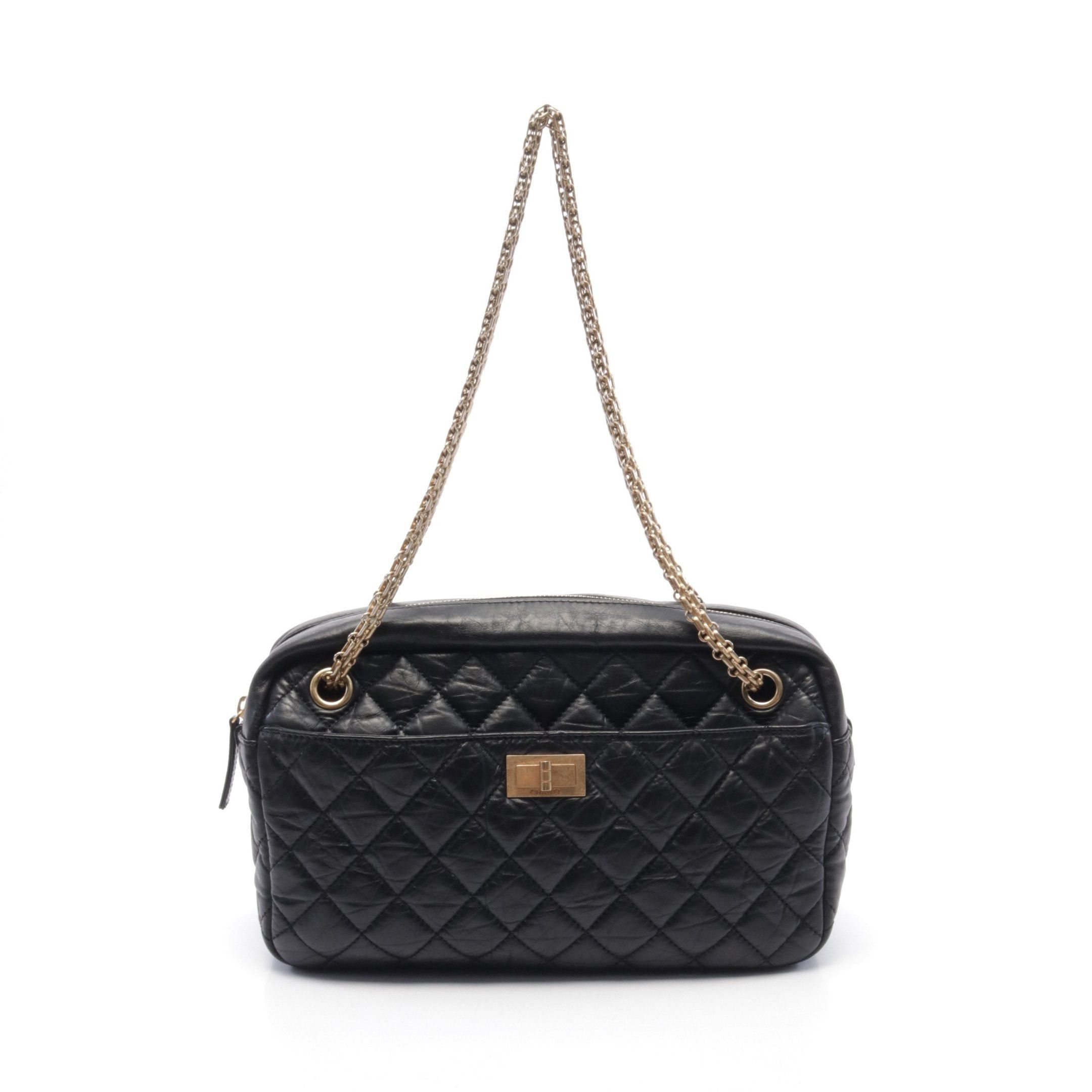 Chanel Chanel 2.55 Matelasse Chain Shoulder Bag Leather Black Gold Hardware Size ONE SIZE - 1 Thumbnail