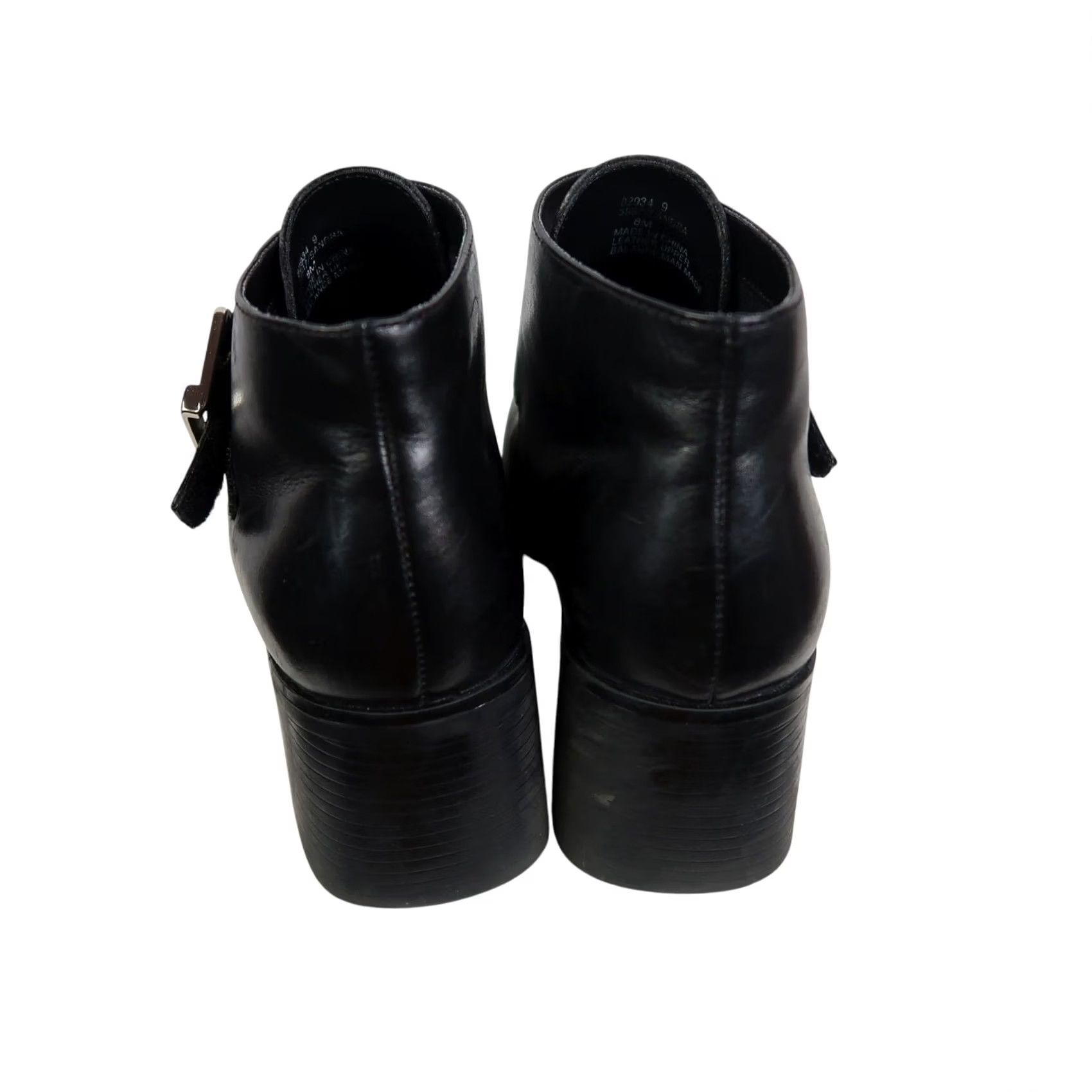 Vintage White Mountain Bootie Black Leather Chunky Heel 2" Buckle Ankle Boots 8 Womens 90s casual Size US 8 / IT 38 - 5 Thumbnail
