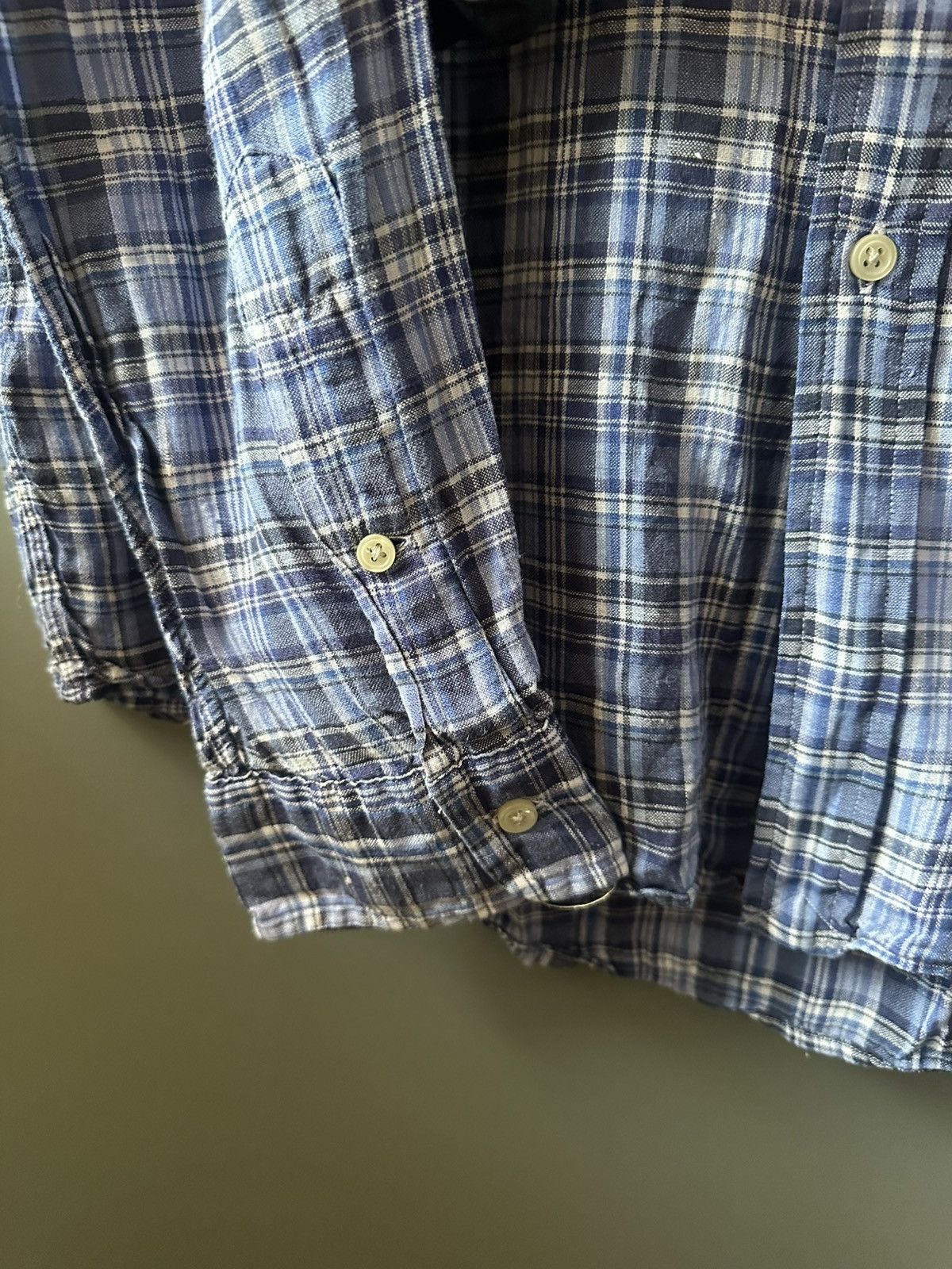 Ralph Lauren Polo Ralph Lauren Pony Logo Blue Check Linen Oxford Shirt Size US XL / EU 56 / 4 - 5 Thumbnail
