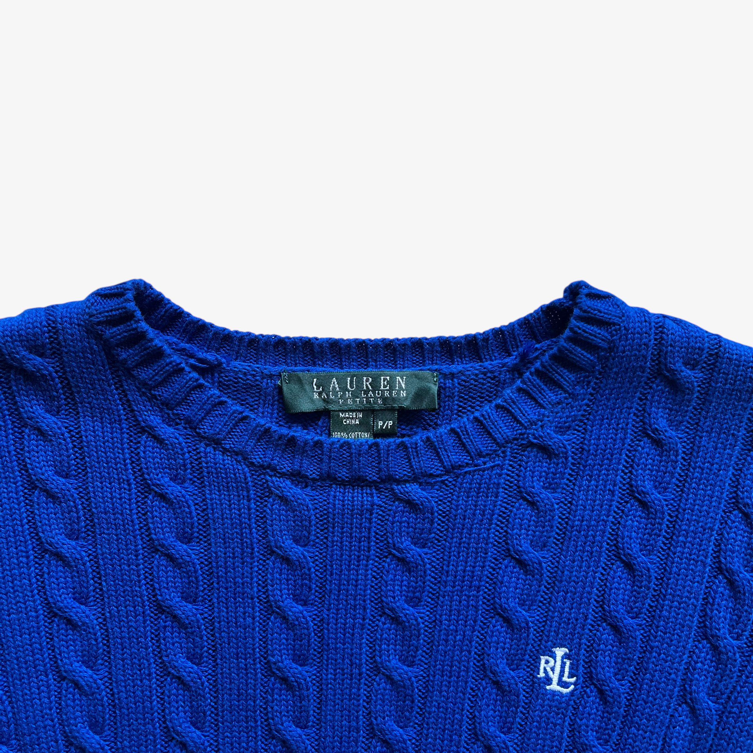 Ralph Lauren Vintage 90s Women's Ralph Lauren Blue Cable Knit Jumper Size XS / US 0-2 / IT 36-38 - 2 Thumbnail