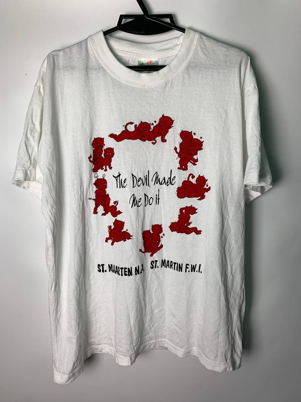 Vintage Vintage 90s Funny devils Made Me Do It Sex positions shirt Size US XL / EU 56 / 4 - 1 Thumbnail