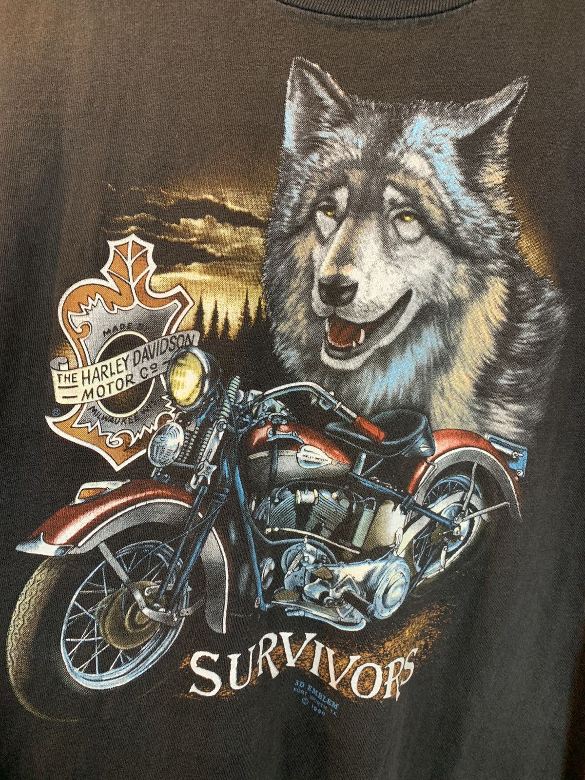 Harley Davidson × Vintage RARE* Vintage 1989 3D Emblem Harley Davidson Survivors Shirt Size US L / EU 52-54 / 3 - 3 Thumbnail
