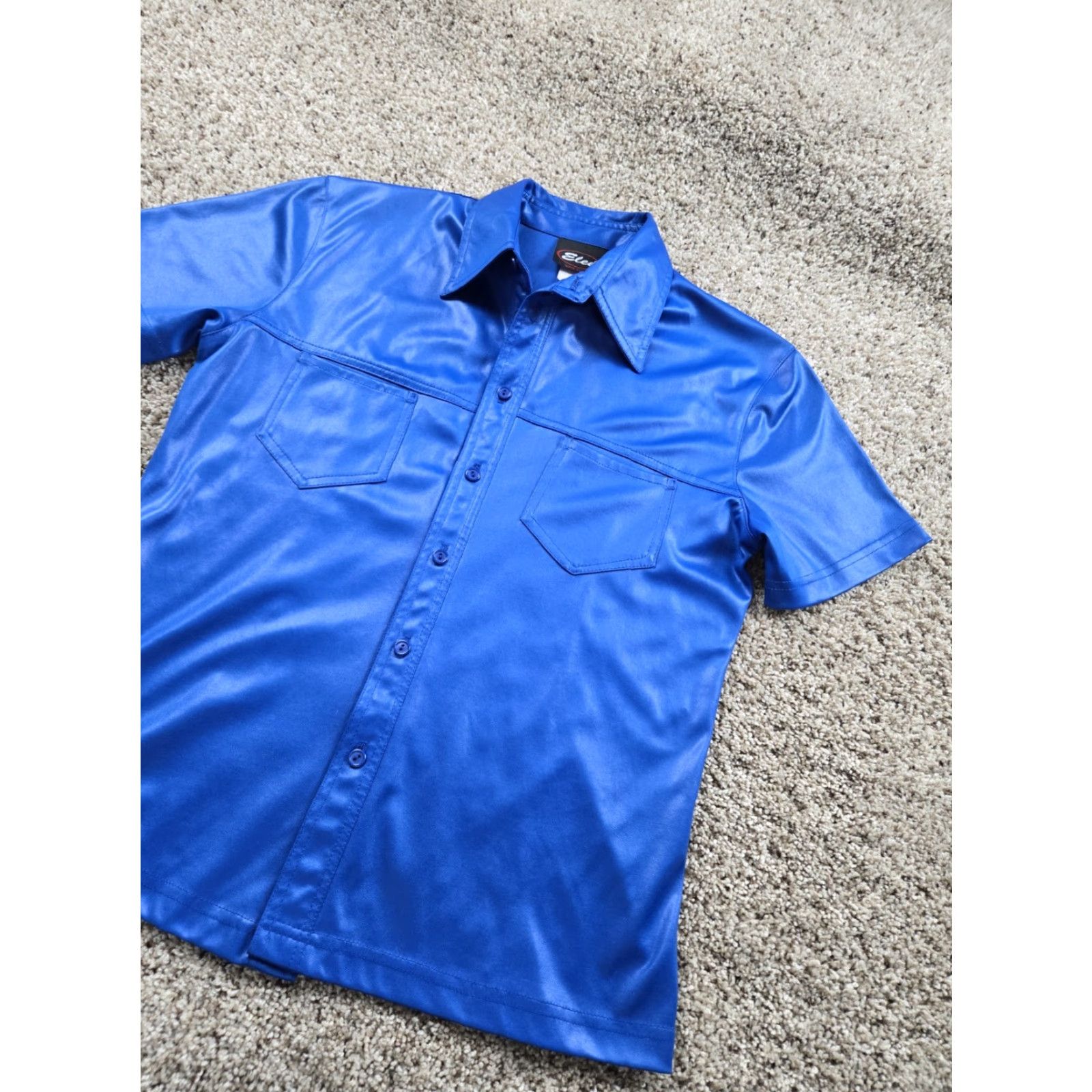 Lee VINTAGE Elee Shirt Mens Small Blue Button Up Short Sleeve Shiny Raver Y2K Graphic Print Size US S / EU 44-46 / 1 - 2 Thumbnail