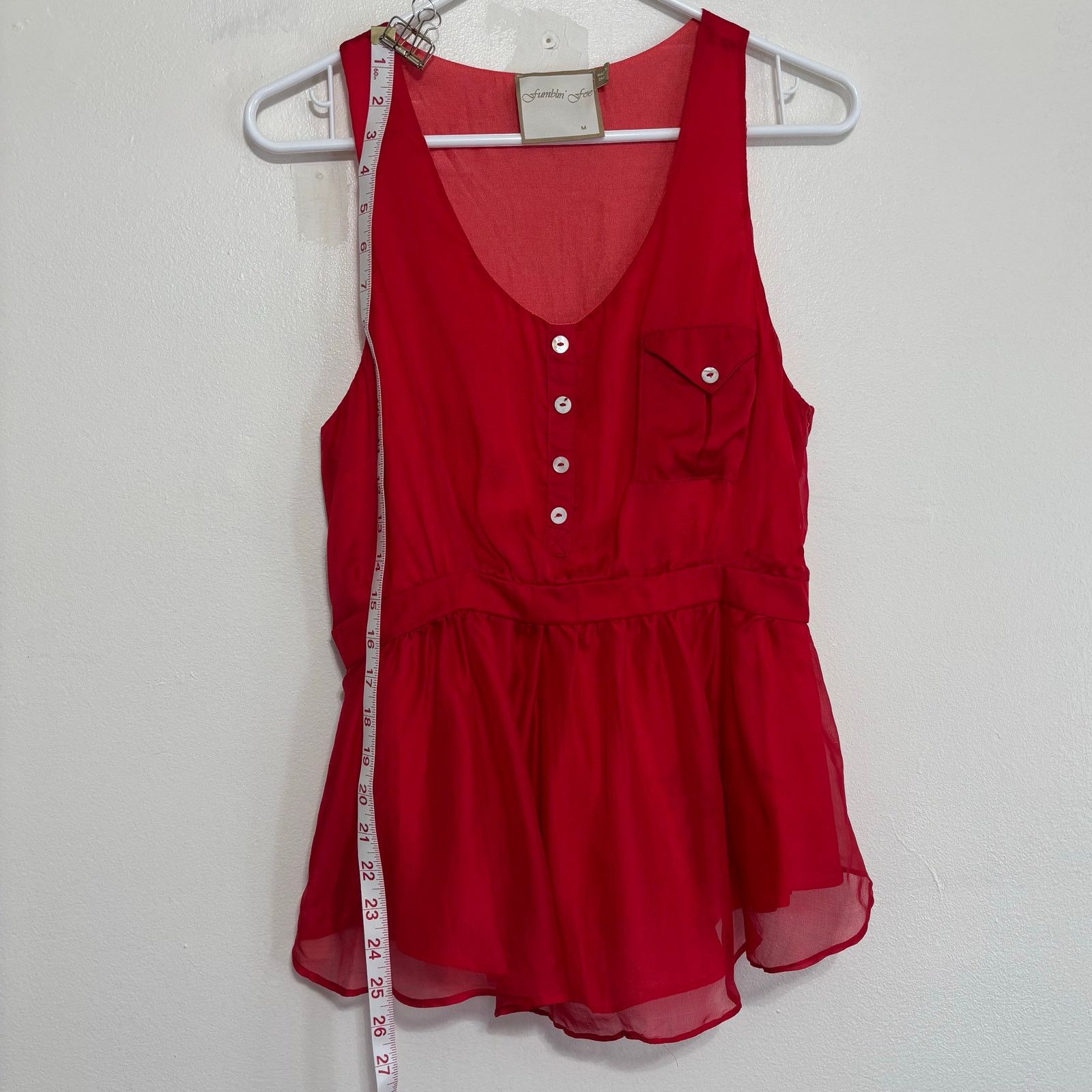 Other Fumblin' Fee Red Silk Peplum Sleeveless Top Button Front Size M / US 6-8 / IT 42-44 - 3 Thumbnail