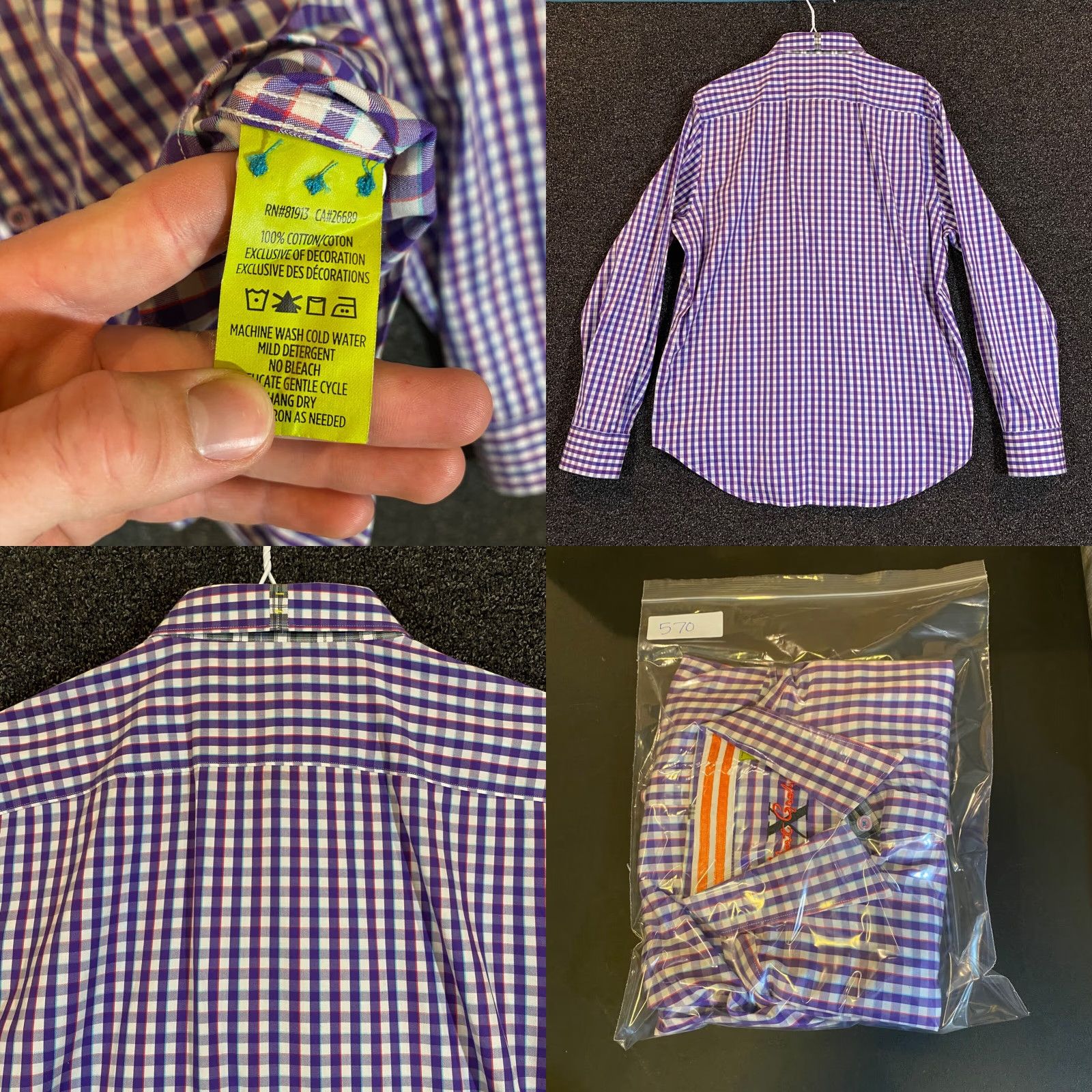 Robert Graham VINTAGE Robert Graham X Shirt Mens XL Purple White Plaid Button Up Dress Outdoors L/S Size 46R - 8 Thumbnail