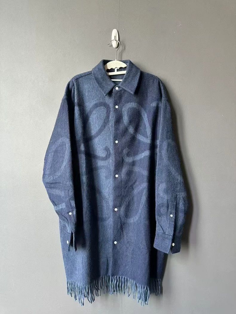 Loewe LOEWE Blue leather shirt with large logo tassel coat Size XS / US 0-2 / IT 36-38 - 1 Thumbnail