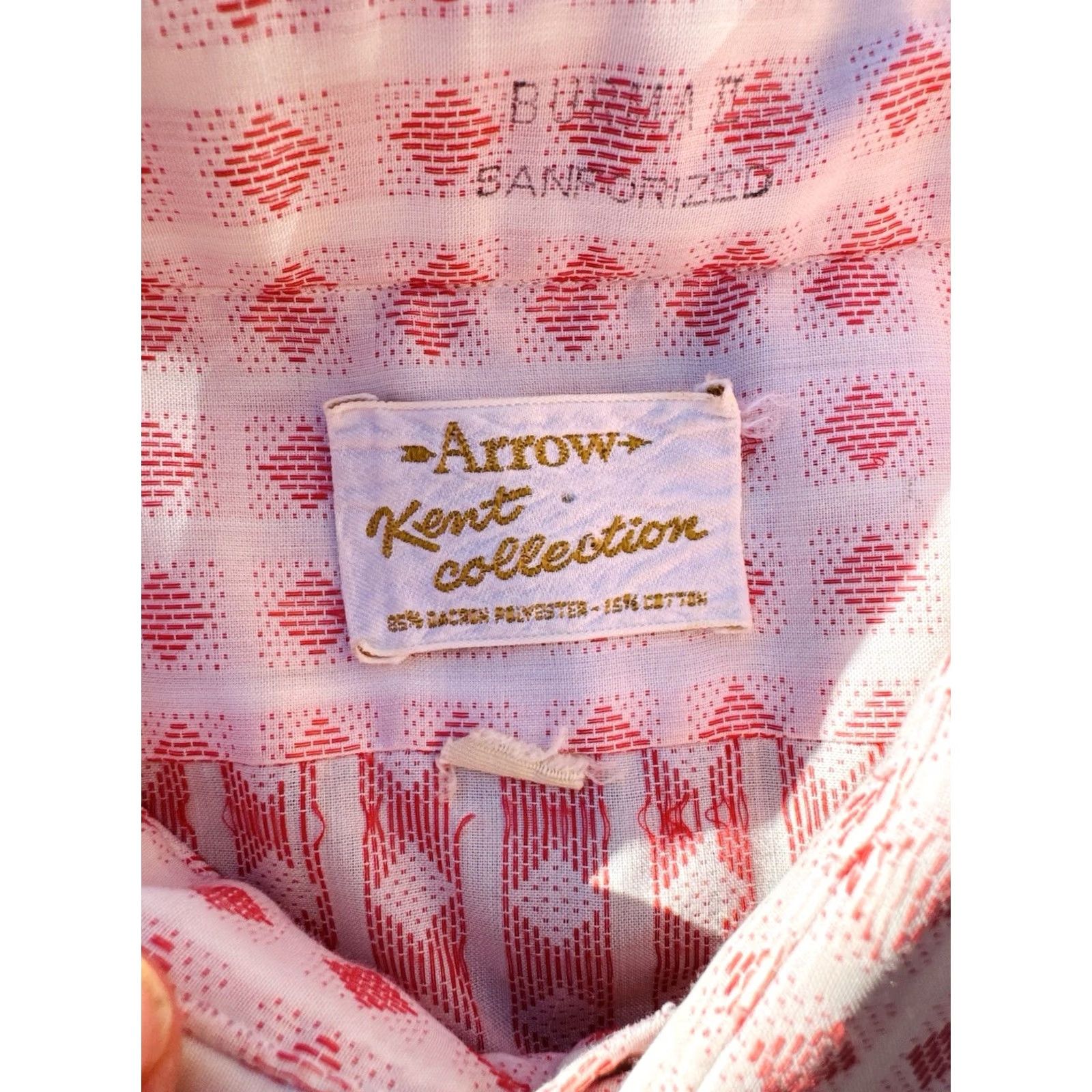 Arrow VINTAGE 70s Arrow Kent Collection Shirt Pink Pattern XL Sanforized Mens Size US XL / EU 56 / 4 - 5 Thumbnail