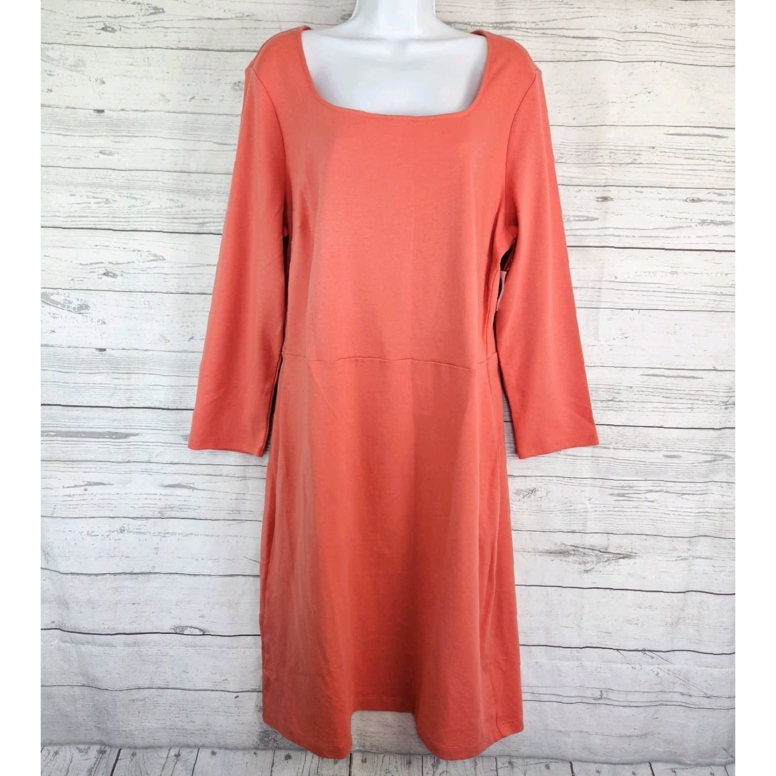 Old Navy Womens Dress XL Tall Coral Orange Long Sleeve Cotton Blend Dress  Knee Length - stein-coach.com