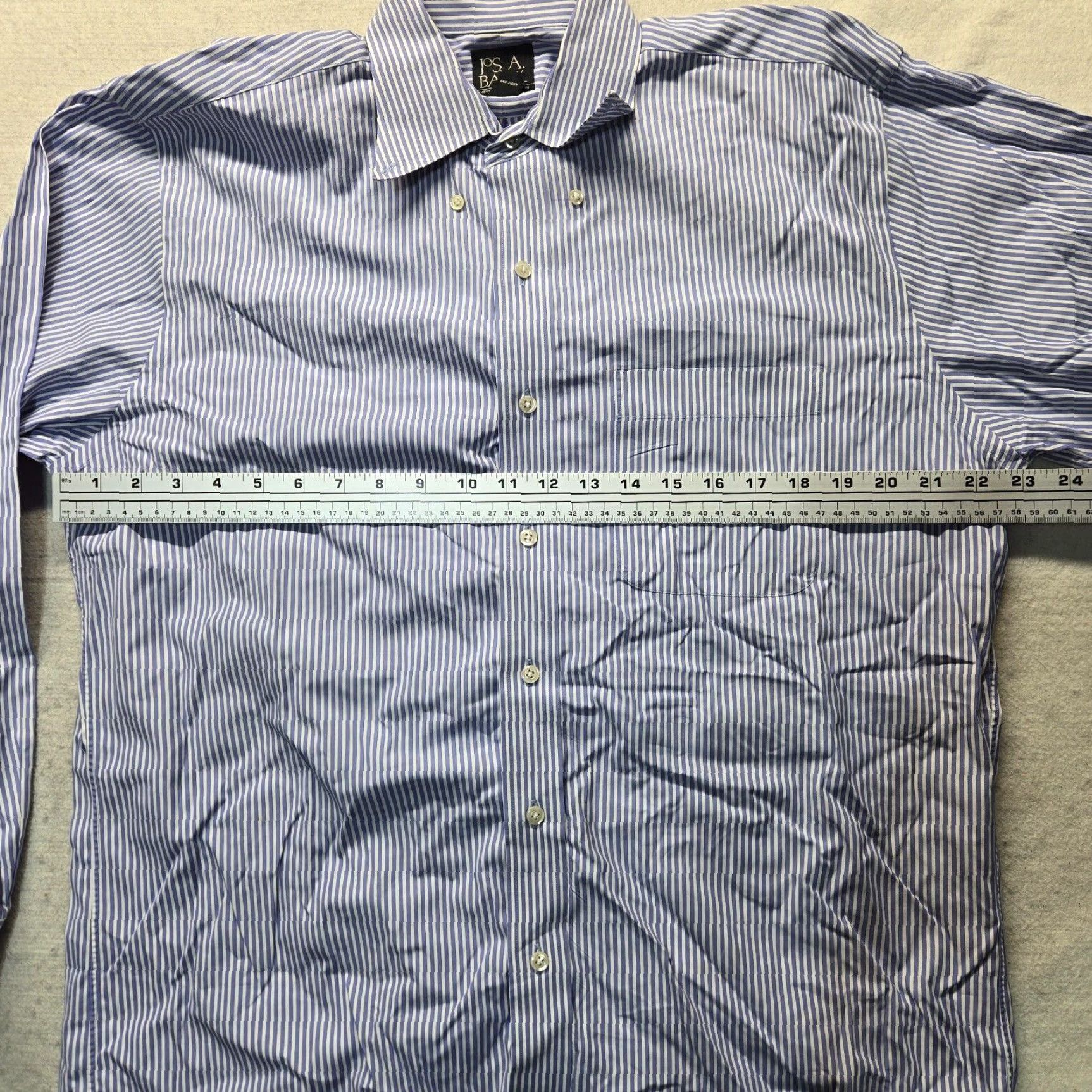 Jos. A. Bank Jos. A. Bank Shirt Dress Shirt Adult 16 Blue Striped Cotton Travel Collection Button-Down Pocket Mens Size US L / EU 52-54 / 3 - 4 Thumbnail
