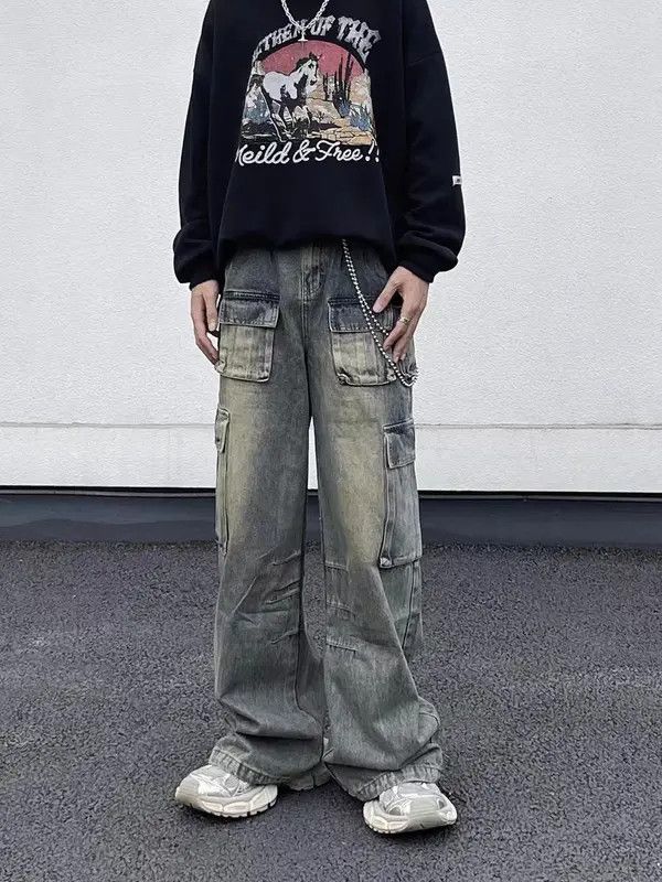 VIBE Retro Distressed Yellow Mud Loose Cargo Jeans Size US 32 / EU 48 - 5 Thumbnail
