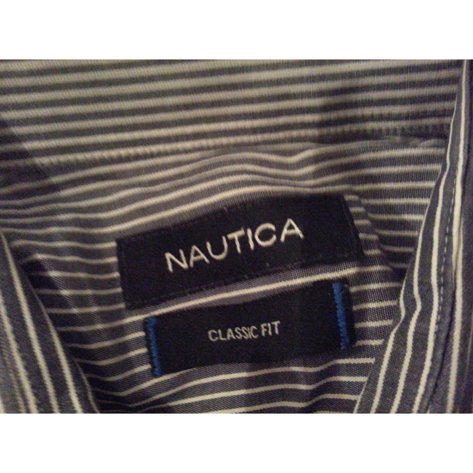 Nautica Nautica Dress Shirt Mens L Gray Stripes Cotton Long Sleeve Button Shirt Size 42R - 4 Thumbnail