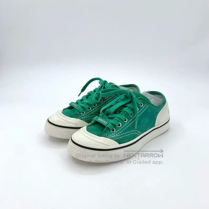 Chanel Chanel Green lace-laced casual canvas sneakers Size US 5.5 / IT 35.5 - 1 Thumbnail