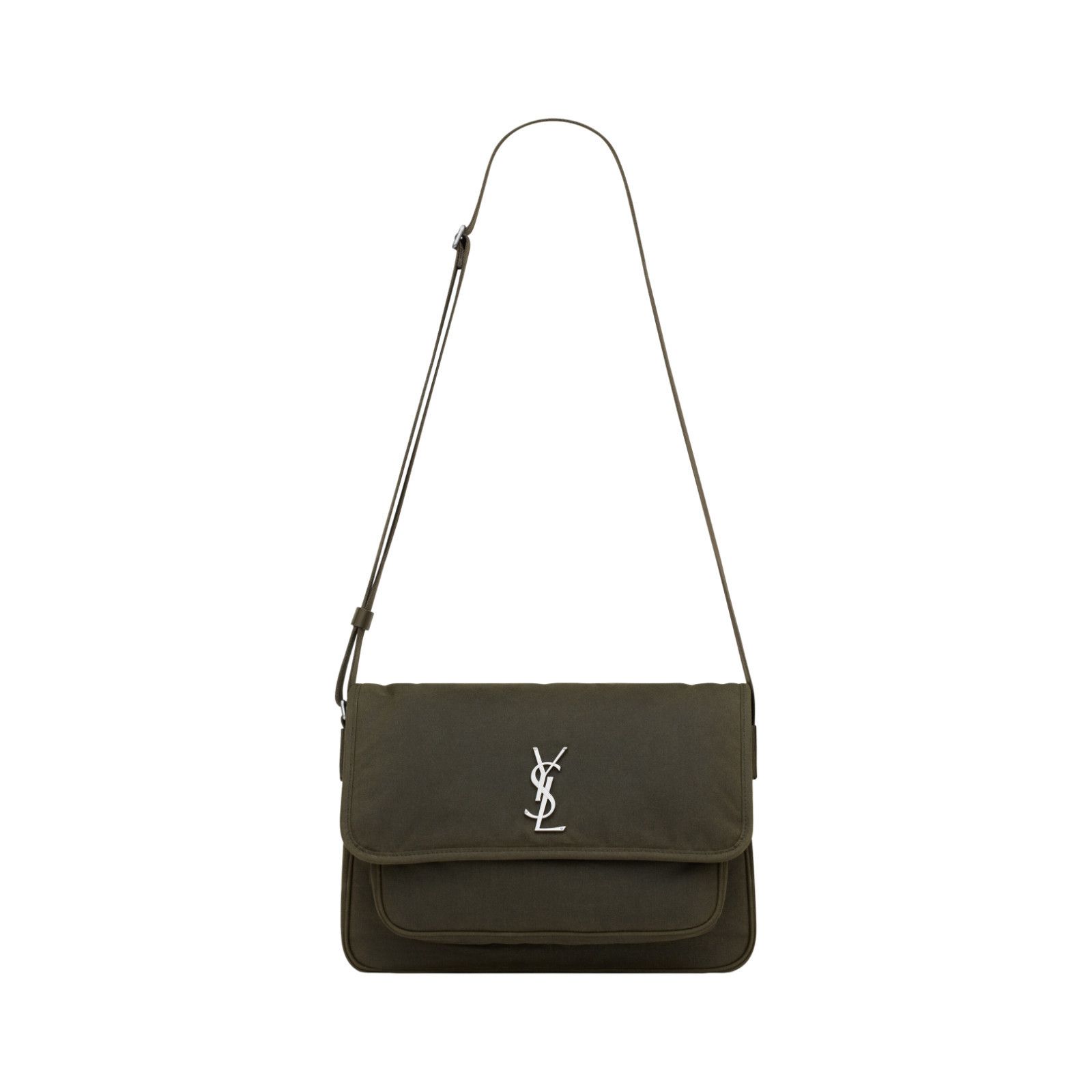 SAINT LAURENT Niki $2850 Kaki Fonce Canvas Messenger Bag New