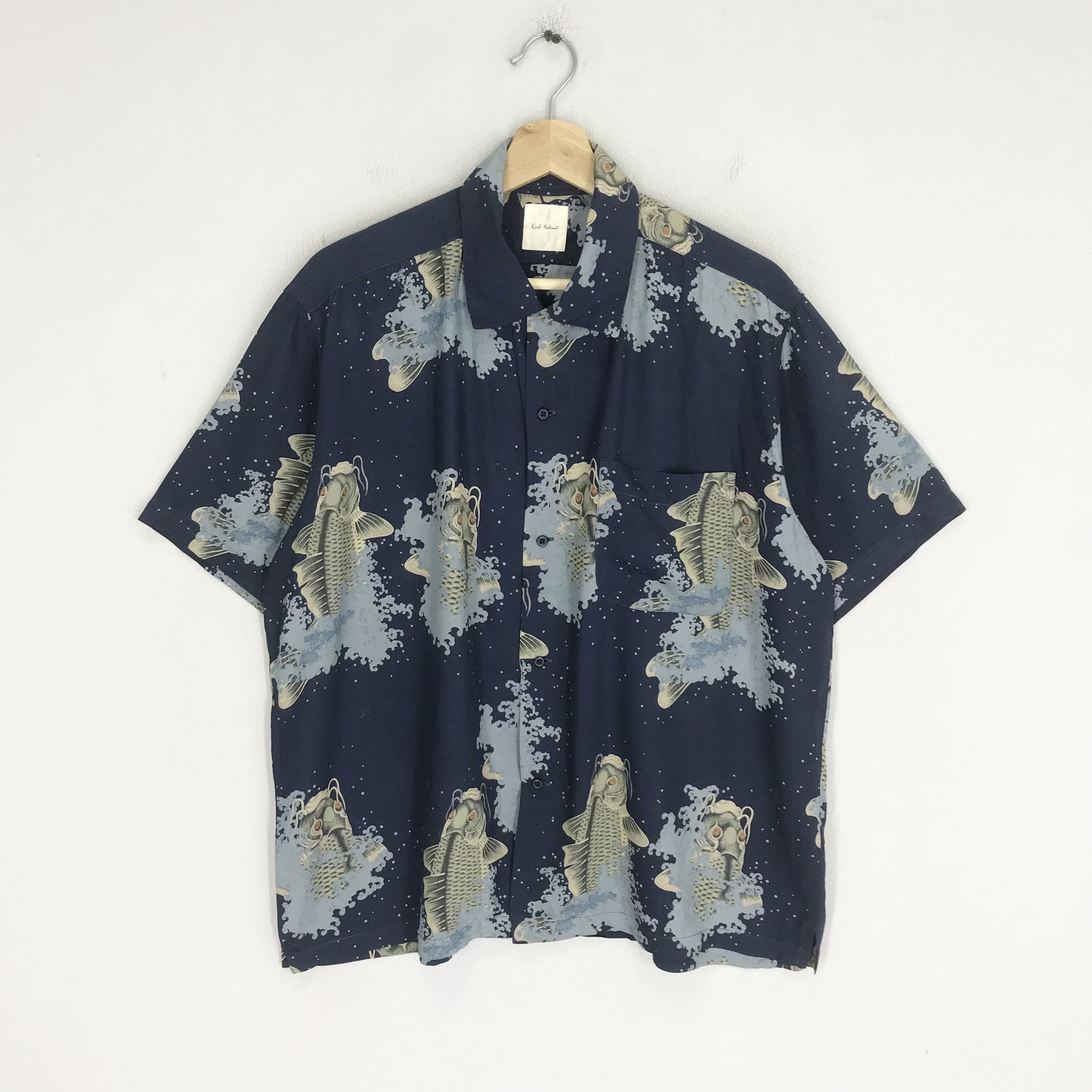 Karl Helmut Vintage 90's Karl Helmut Hawaiian Rayon Japanese Fish Koi Size US L / EU 52-54 / 3 - 1 Thumbnail
