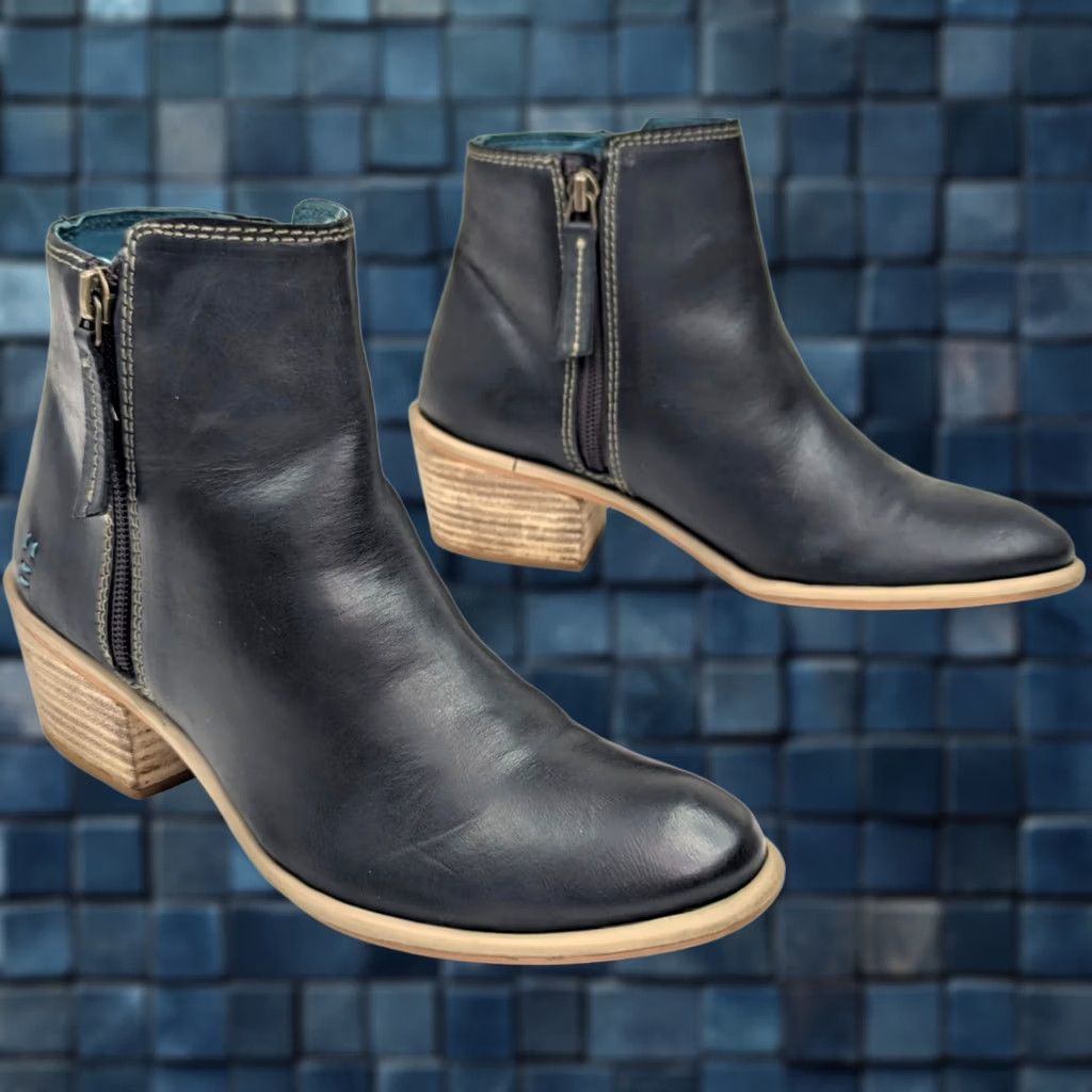 ROA ROAN by Bedstu Liz Leather Ankle Boots Women 6 Hunter Black Green Heel Booties Zip Block Heel Casual Dress Size US 6 / IT 36 - 1 Thumbnail