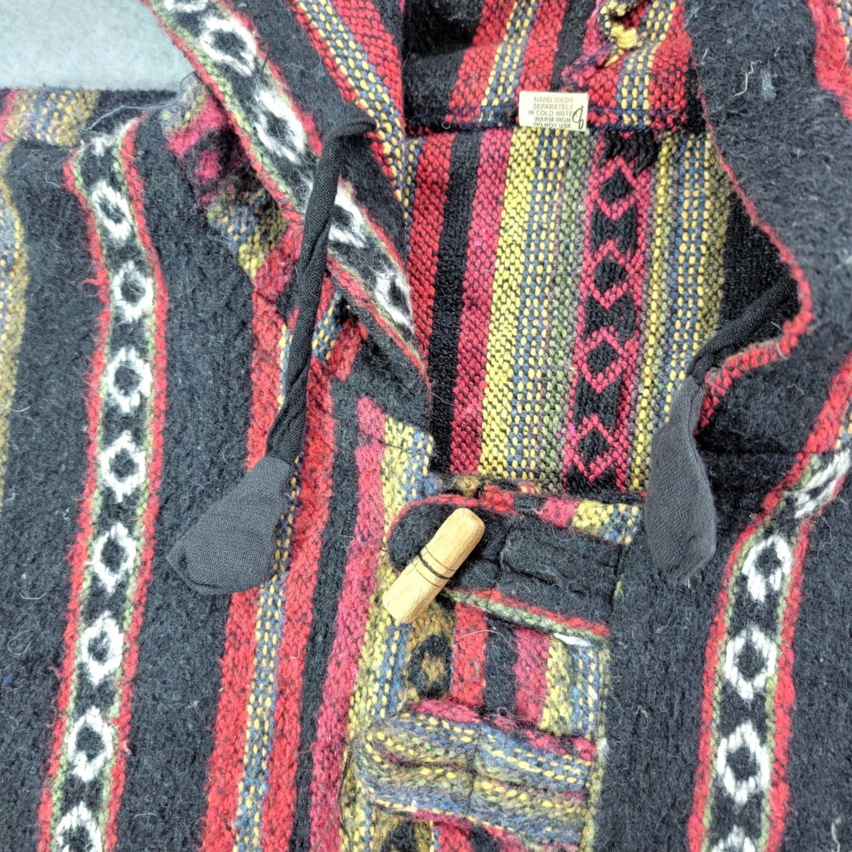 Vintage VINTAGE Mens Baja Hoodie Pullover 100% Cotton Made in Nepal Striped Toggle Button Large Size US L / EU 52-54 / 3 - 7 Thumbnail