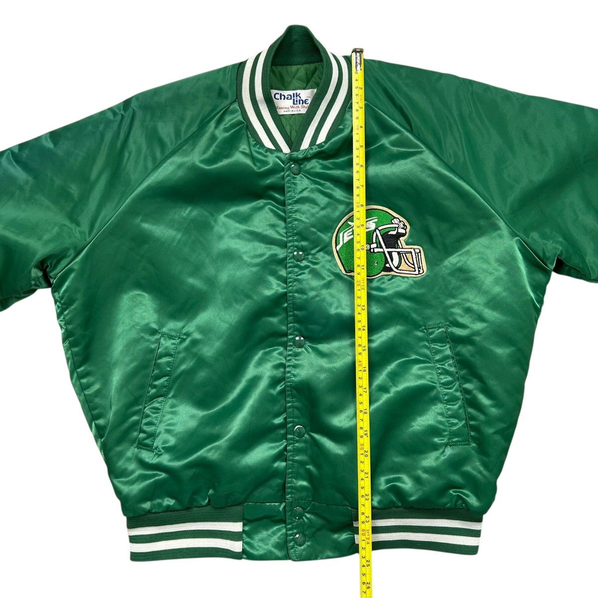 NFL VTG 90s NEW YORK JETS CHALK LINE SATIN JACKET SPELL OUT Size US L / EU 52-54 / 3 - 7 Thumbnail