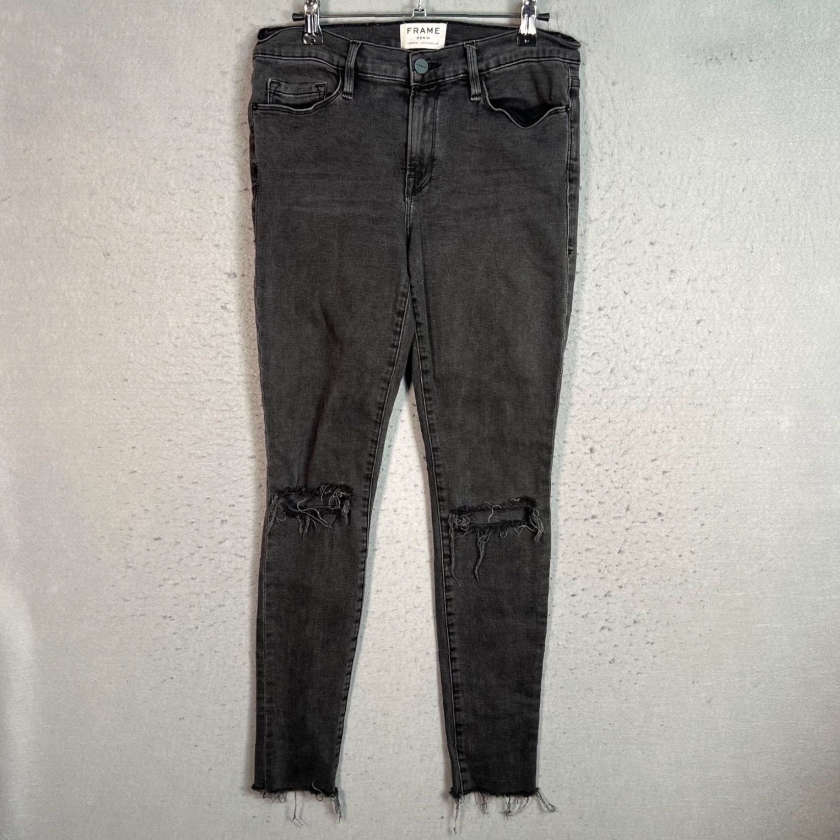 Frame Frame Le Skinny De Jeanne Womens Jeans Distressed Black Denim 30 Slim 5-Pocket Classic Frame Shirt? Size 30" / US 8 / IT 44 - 2 Thumbnail