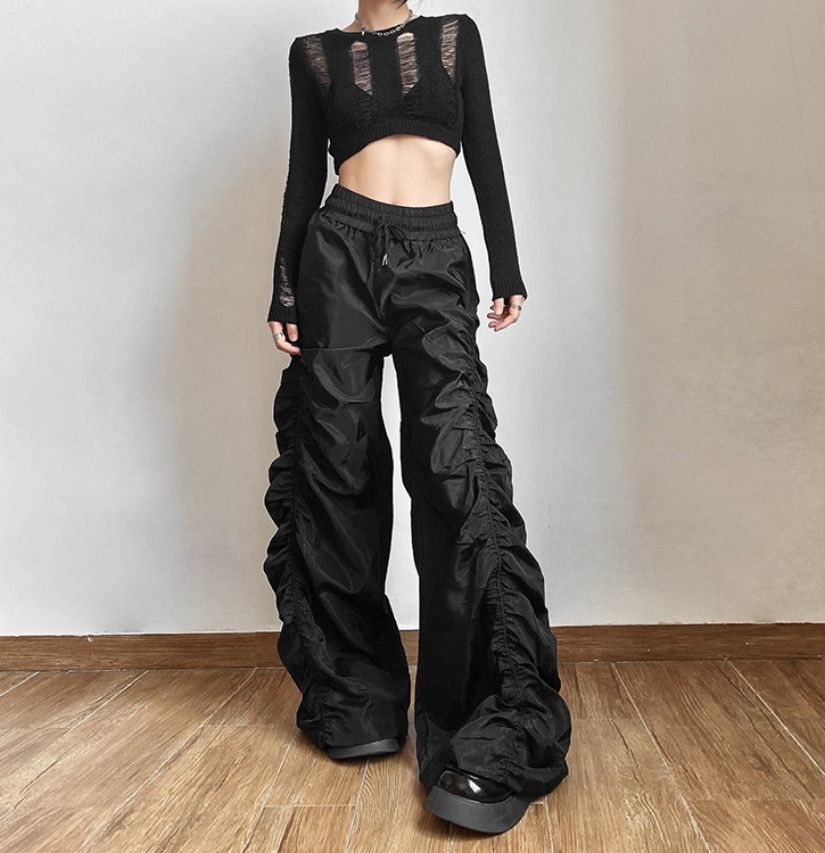 Designer × Japanese Brand × Vintage Vintage Baggy Punk Crinkle Sides Wide Leg Oversize Trousers Size US 30 / EU 46 - 1 Thumbnail