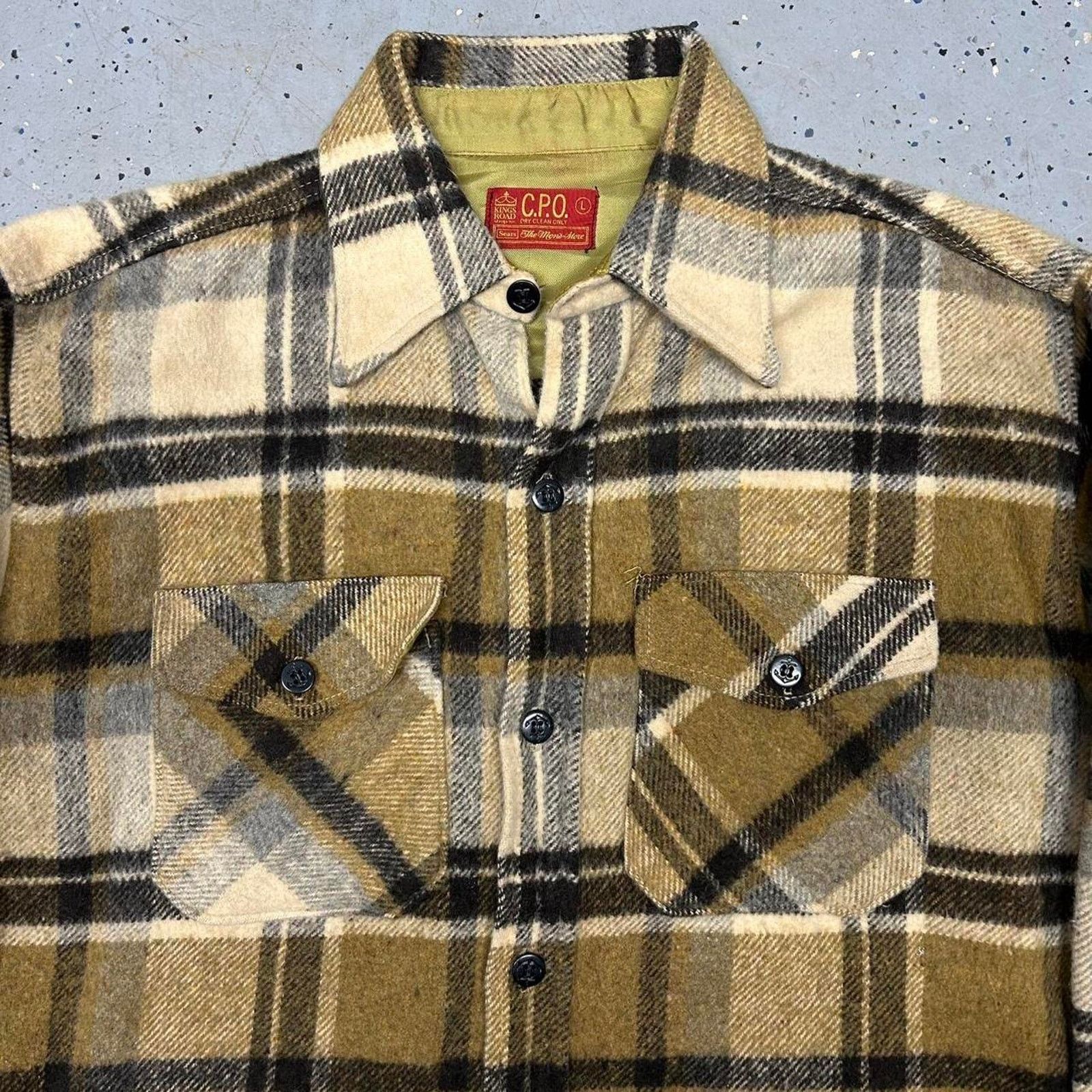 Sears VTG 70s Brown and cream Kings Road Sears plaid flannel shirt Size US L / EU 52-54 / 3 - 2 Thumbnail