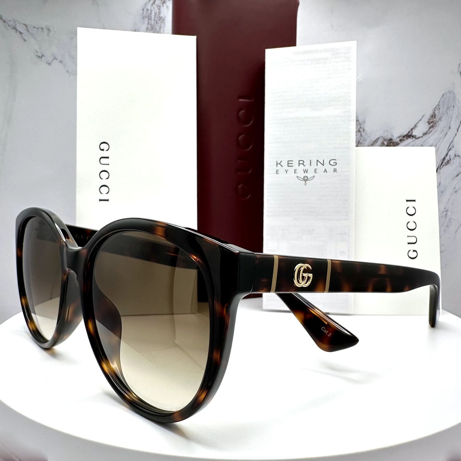 Gucci New GUCCI Sunglasses 56mm Brown Tortoise Round Gold Metal Size ONE SIZE - 10 Thumbnail