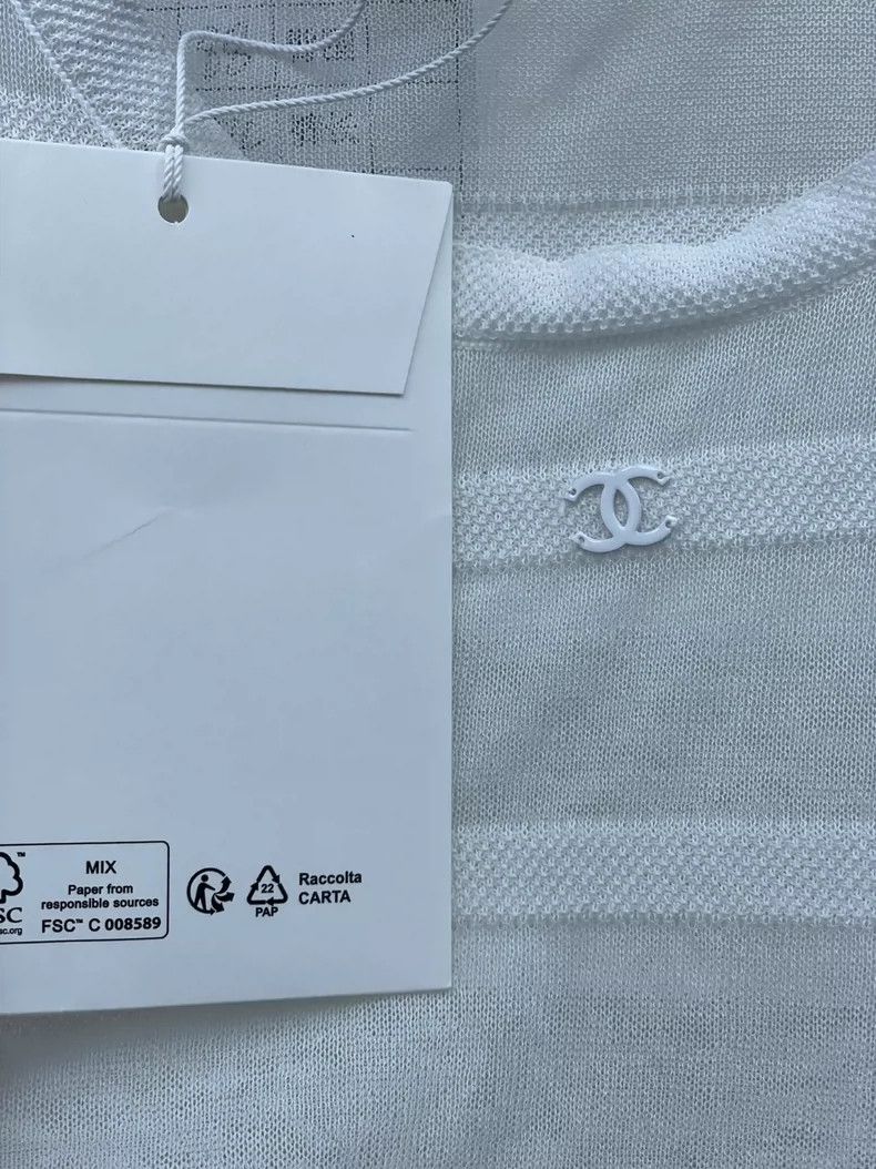 Chanel Chanel 24S white knitted striped transparent short sleeves Size XS / US 0-2 / IT 36-38 - 5 Thumbnail