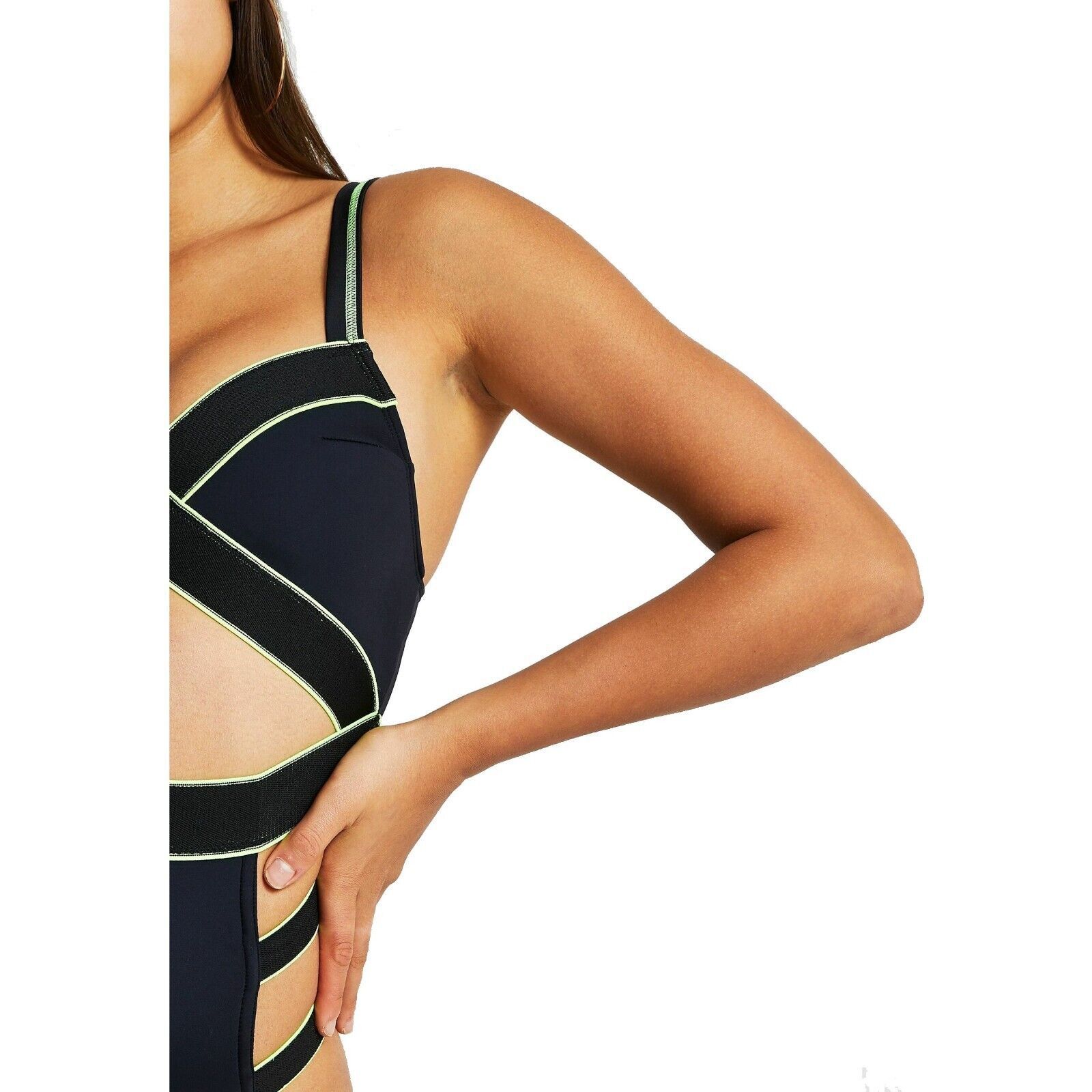 River Island River Island Women Black/Lime Cutout One-Piece Swimsuit US 6 Size ONE SIZE - 4 Thumbnail