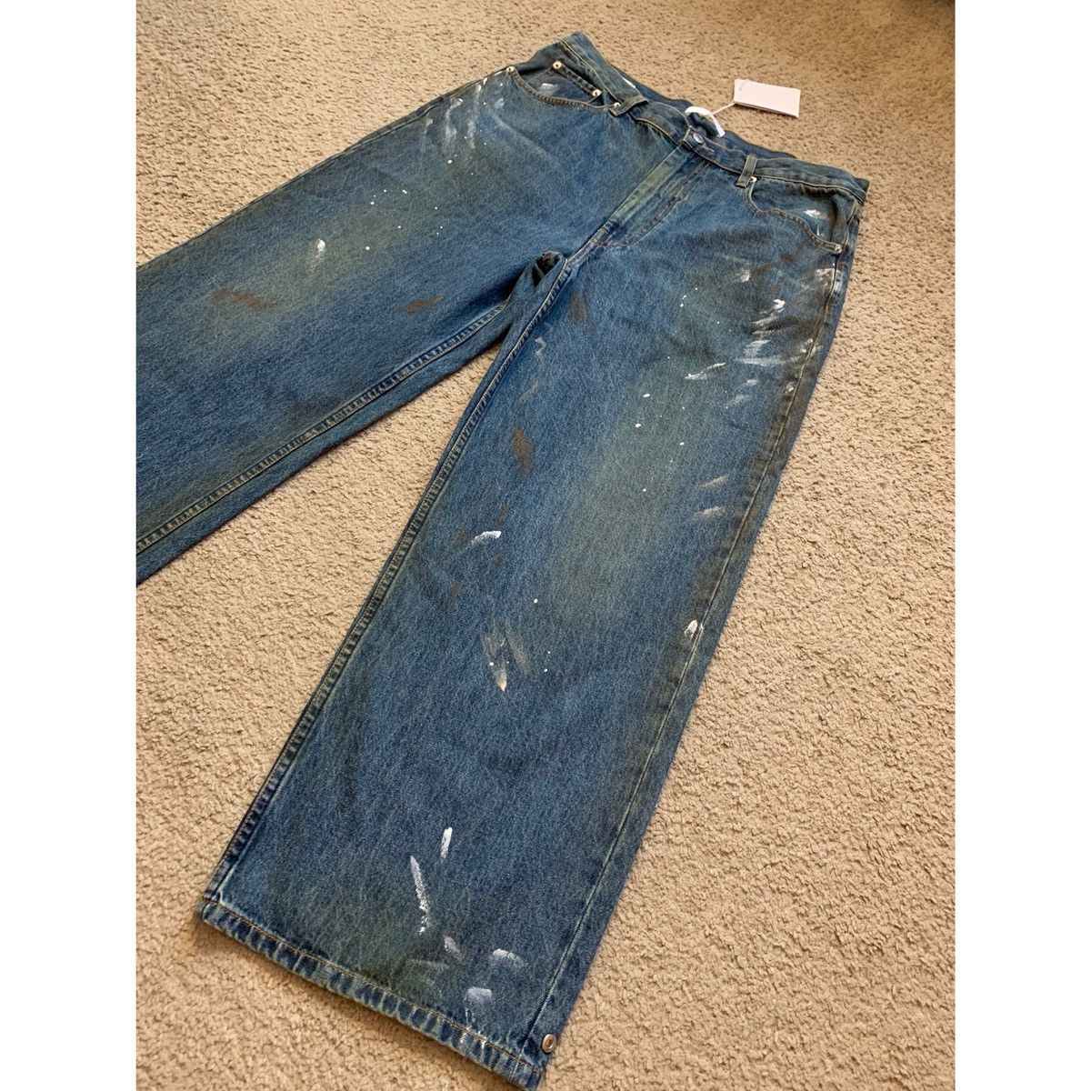 Helmut Lang HELMUT LANG CROPPED PAINT SPLATTER WIDE LEG JEANS Size US 34 / EU 50 - 3 Thumbnail