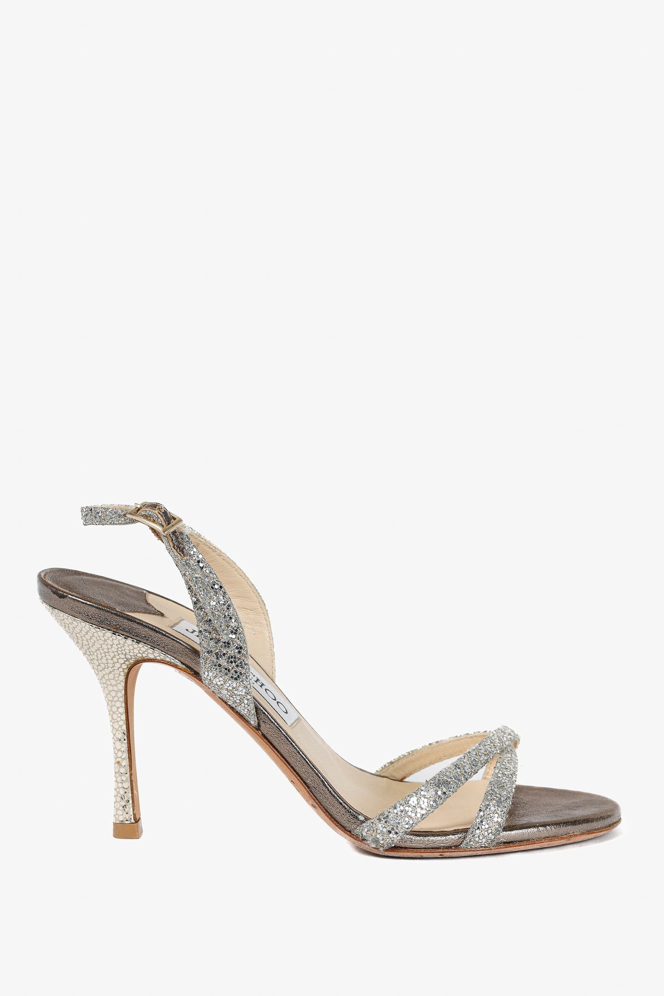 Jimmy Choo Jimmy Choo India Champagne Glitter Fabric Sandals Size US 5.5 / IT 35.5 - 1 Thumbnail