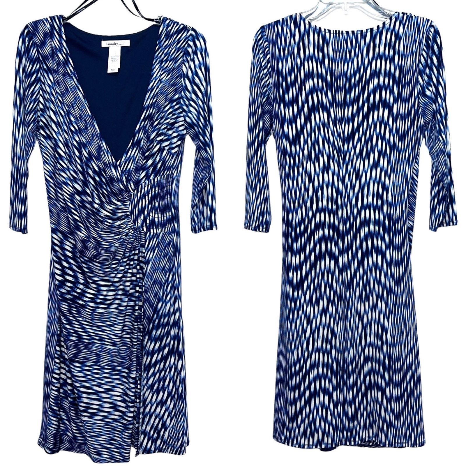 Other Laundry by Design Black Blue Print Faux Wrap Dress 10 Size L / US 10 / IT 46 - 10 Thumbnail