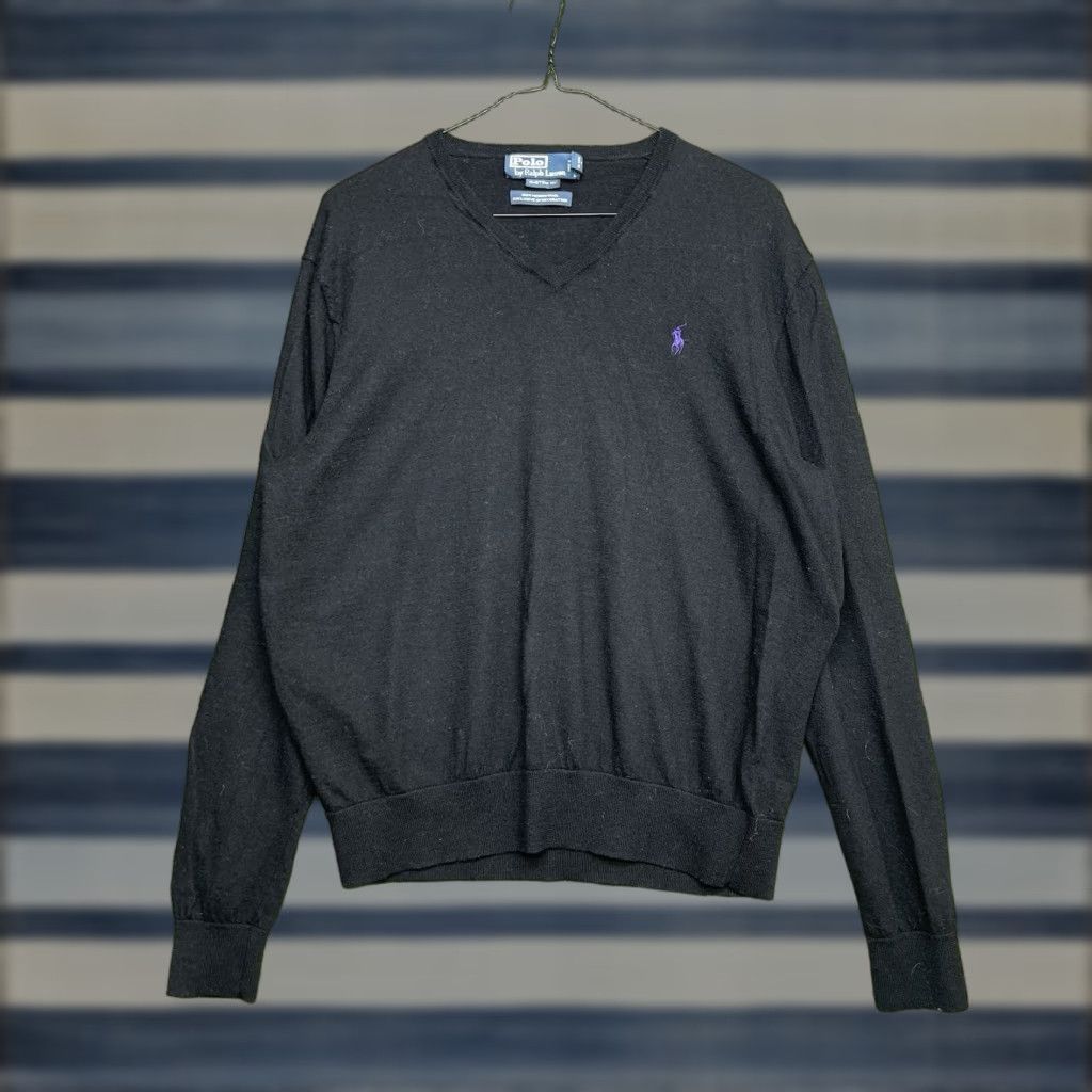 Polo Ralph Lauren VINTAGE Polo Ralph Lauren Sweater Mens M Black V-Neck Merino Wool Pullover Golf Size US M / EU 48-50 / 2 - 1 Thumbnail