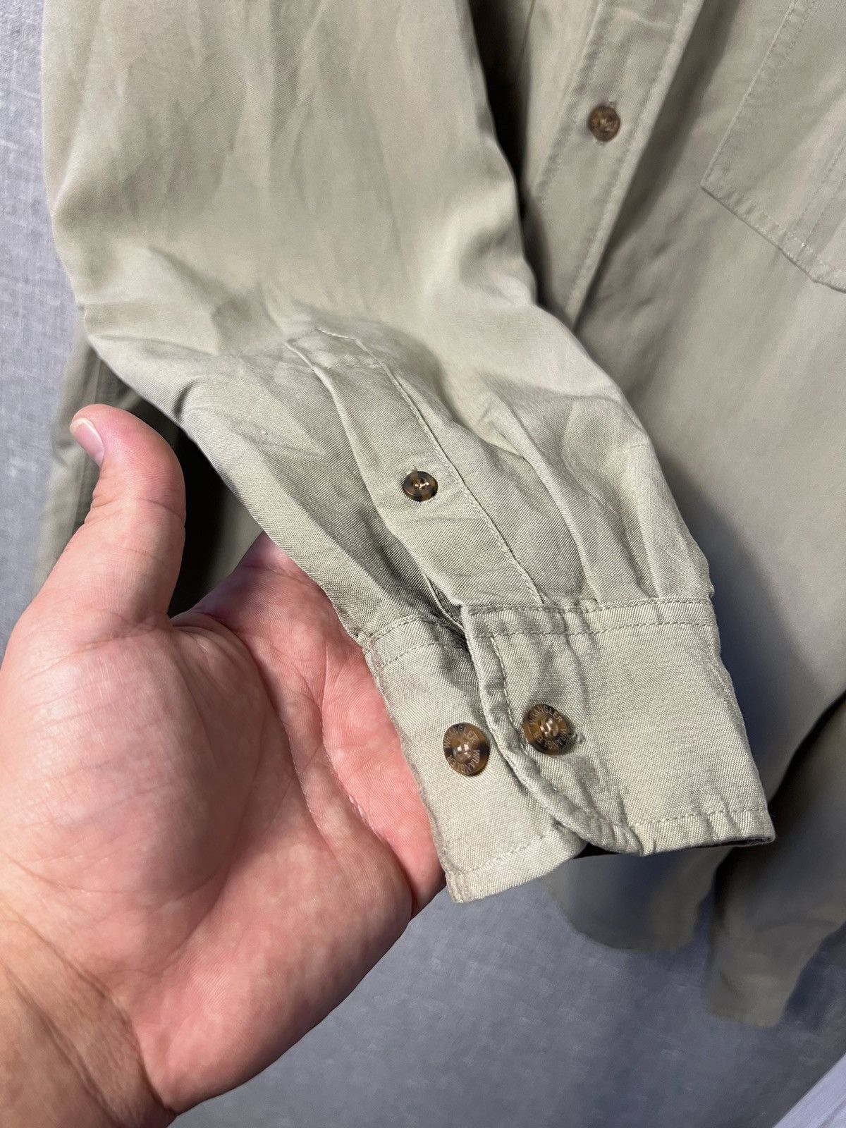 Vintage × Wrangler Vintage Wrangler Military Khaki Long Sleeve Button Up Shirt Size US L / EU 52-54 / 3 - 6 Thumbnail