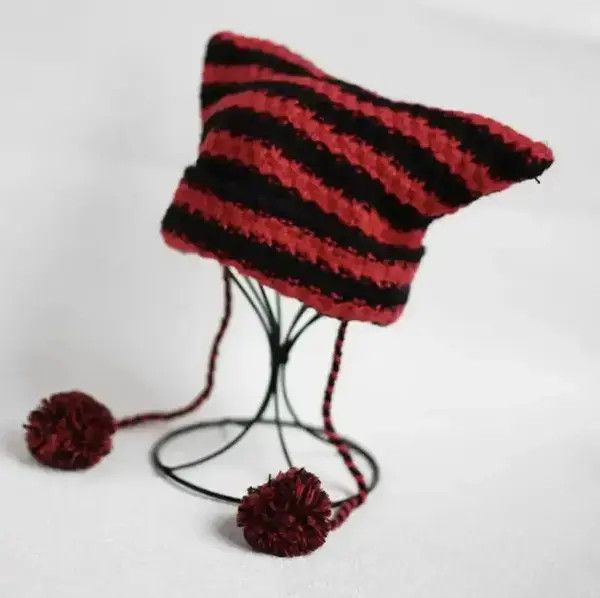 Other Winter Devil Striped Knitted Beanie Hat Size ONE SIZE - 2 Thumbnail