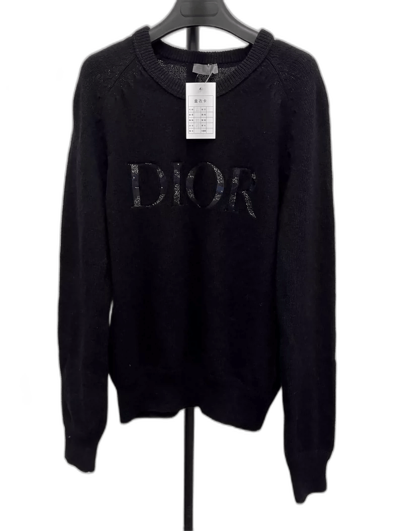 Black Dior Logo Embroidered Wool Sweater-2505