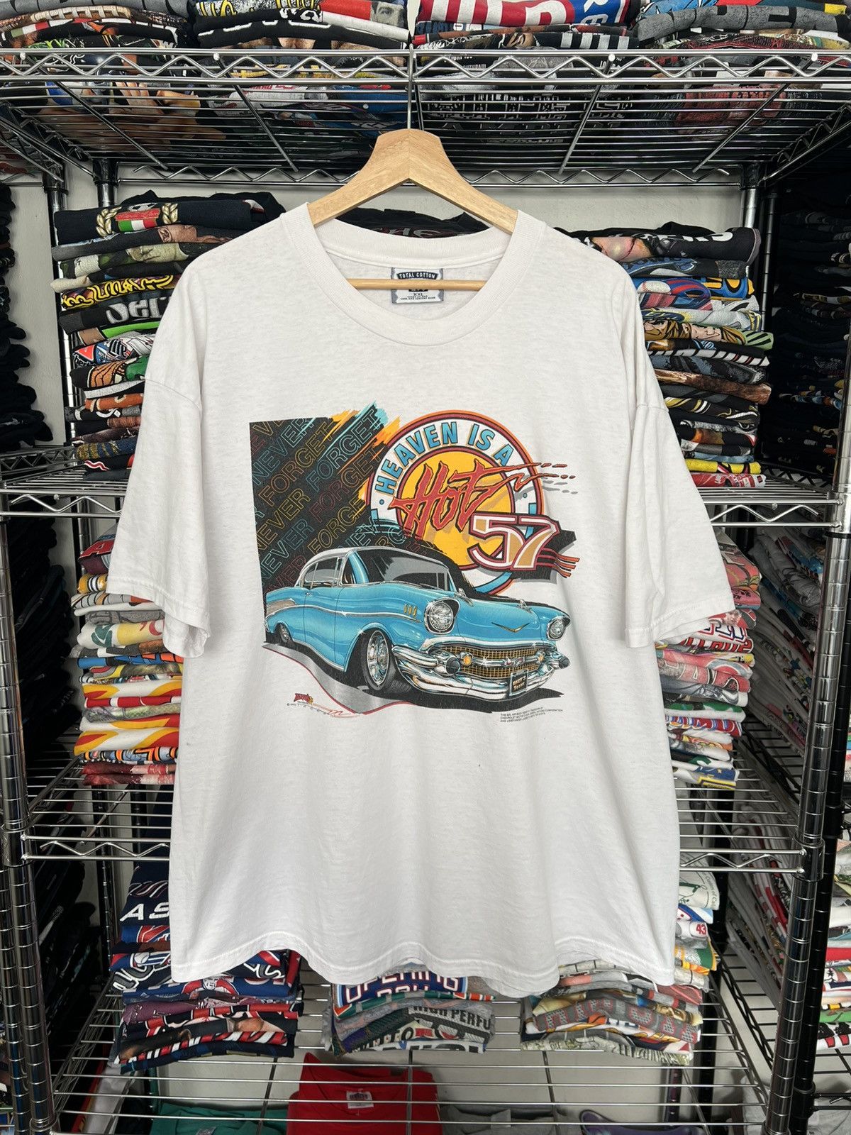 Lee 1993 Heaven Is A Hot Rod 57 Chevy Andy’s Tease Tedder Tee Size US XXL / EU 58 / 5 - 1 Thumbnail