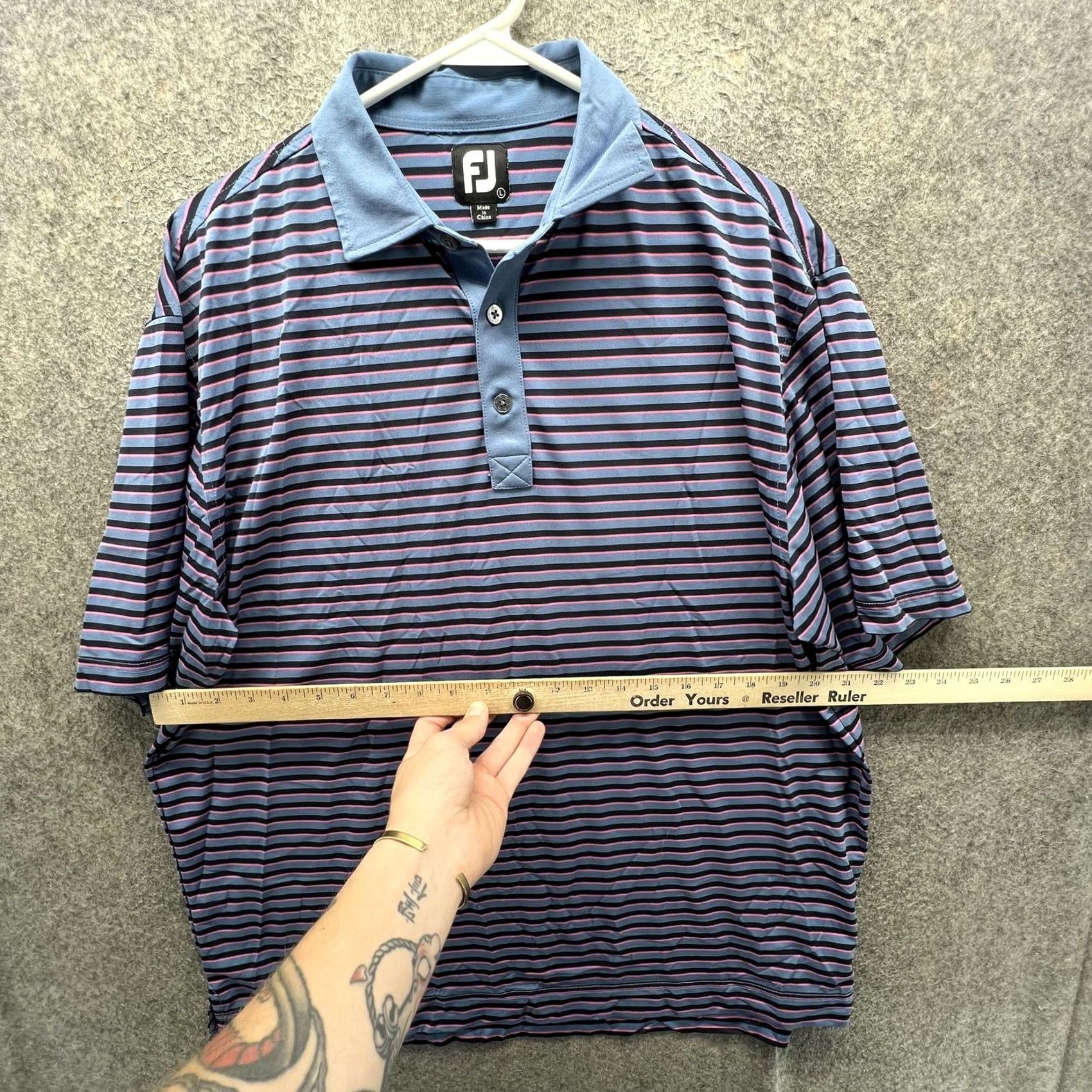 Footjoy FootJoy Polo Shirt Mens L Blue Stripe Golf Stretch Short Sleeve Polo Shirt Regular Size L Mens Blue Stripe Size US L / EU 52-54 / 3 - 4 Thumbnail