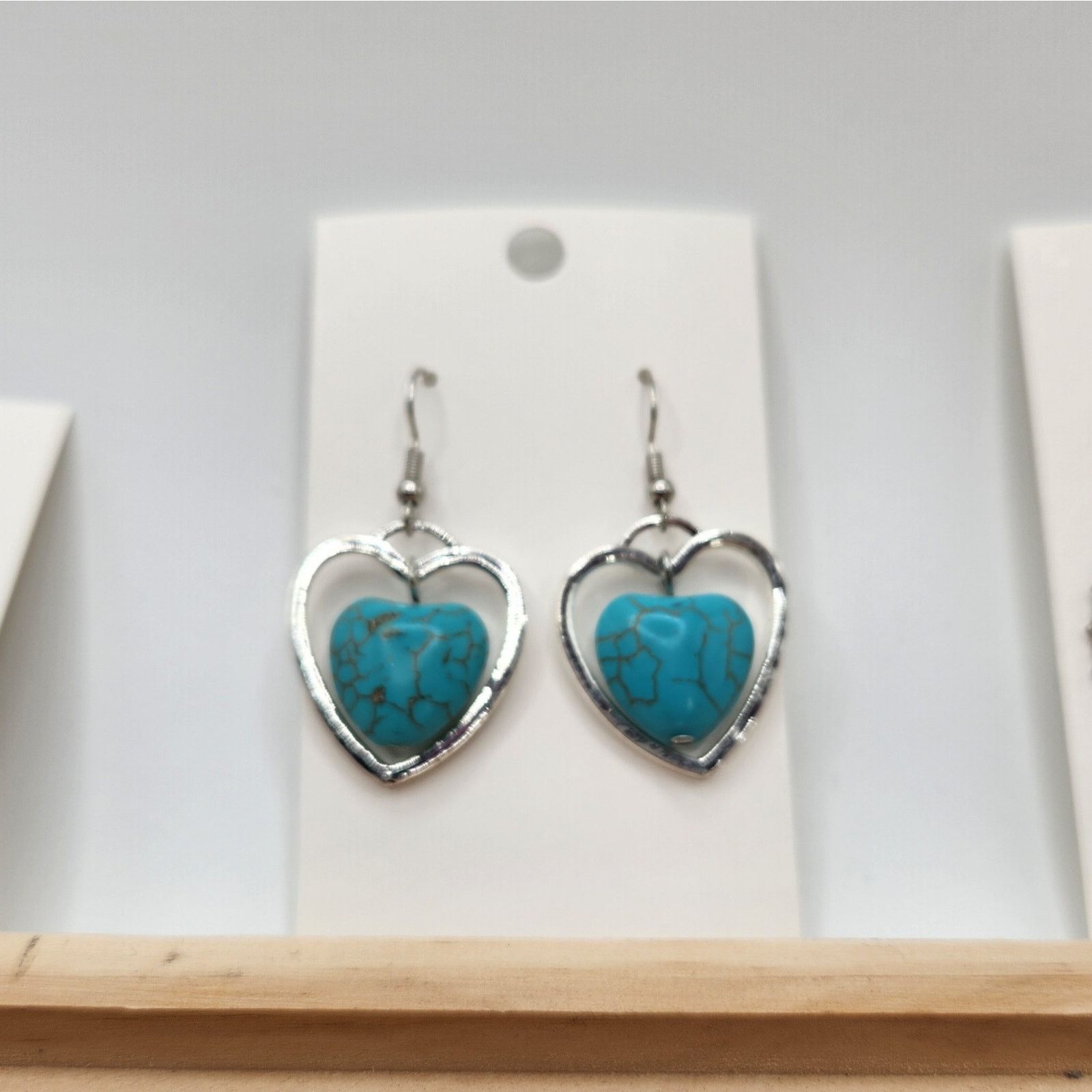 Other Turquoise Heart Dangle Earrings Silver Tone Open Heart Boho Size ONE SIZE - 3 Thumbnail