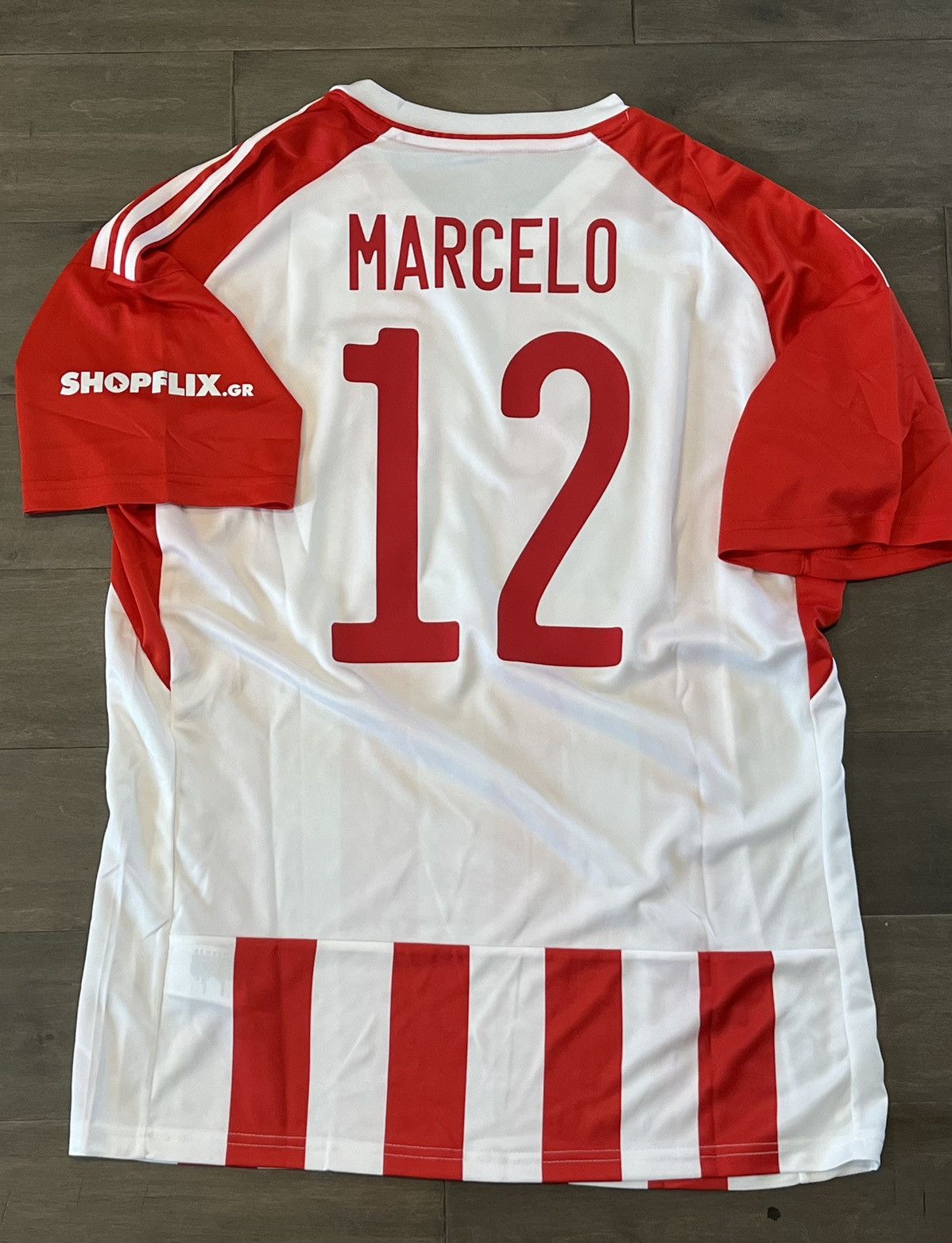 image of Marcelo 12 Men Olympiacos Fc Home Soccer Jersey in Red (Size 2XL)