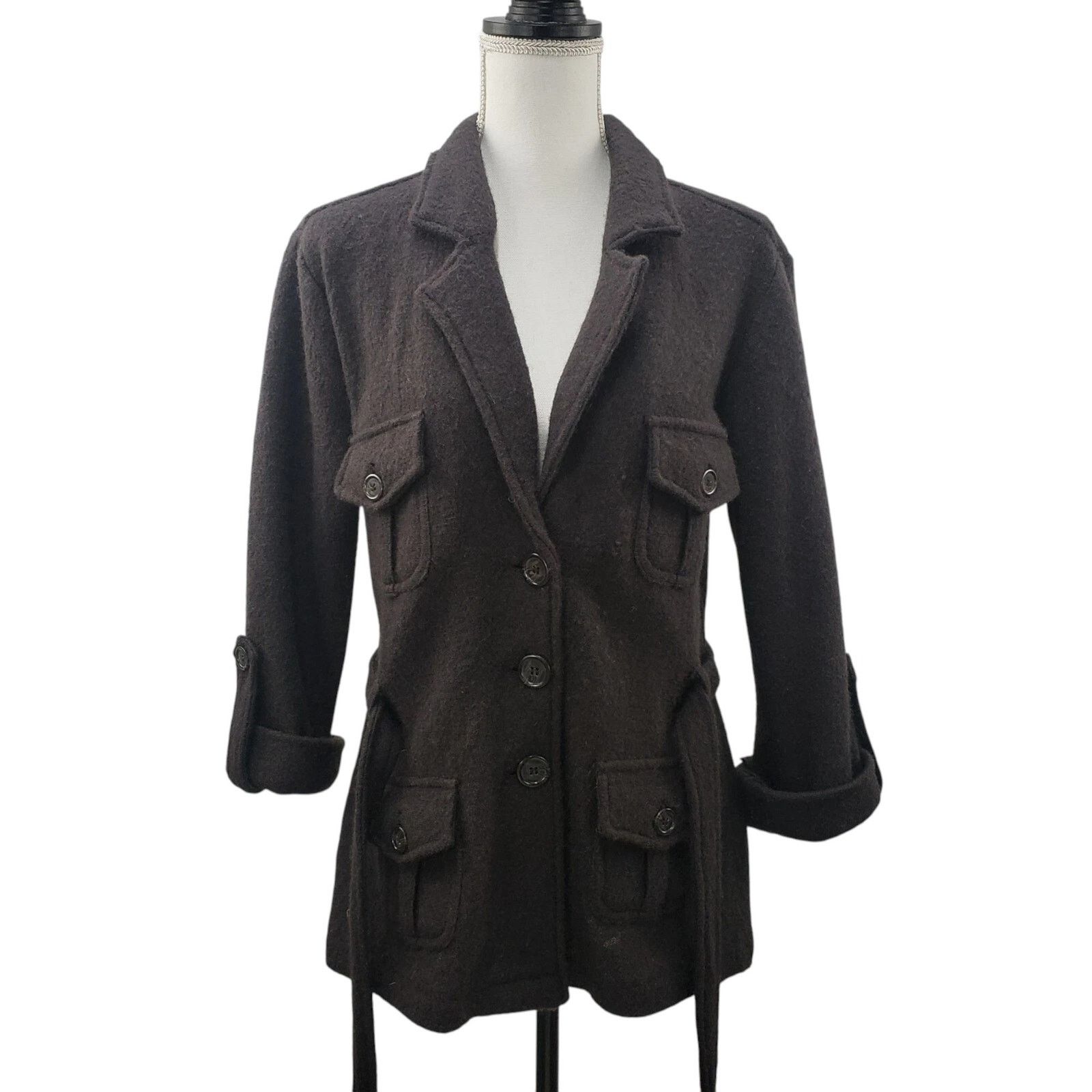 Vintage David Brooks 100% Wool Jacket Belted Button up Pockets M Size M / US 6-8 / IT 42-44 - 3 Thumbnail