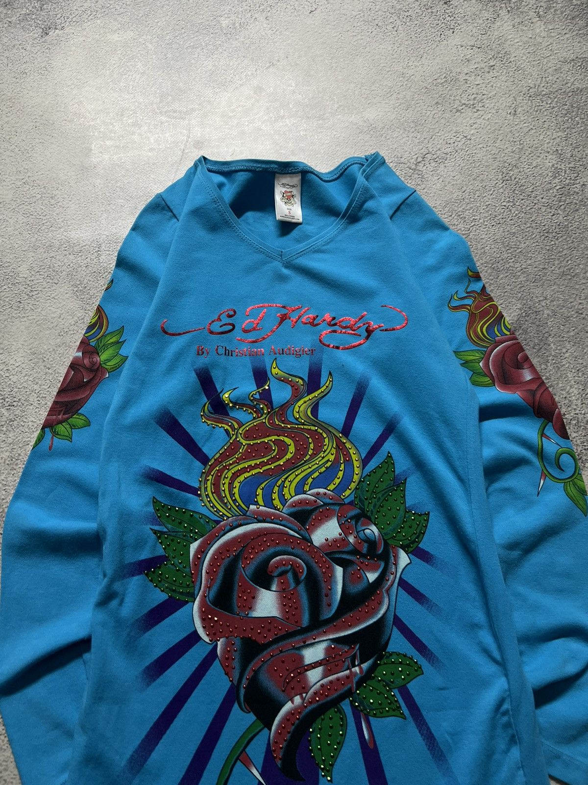Ed Hardy Vintage Y2k Ed Hardy 🌹💙 Rosed Long Sleeve Dress 00’s Size S / US 4 / IT 40 - 1 Thumbnail