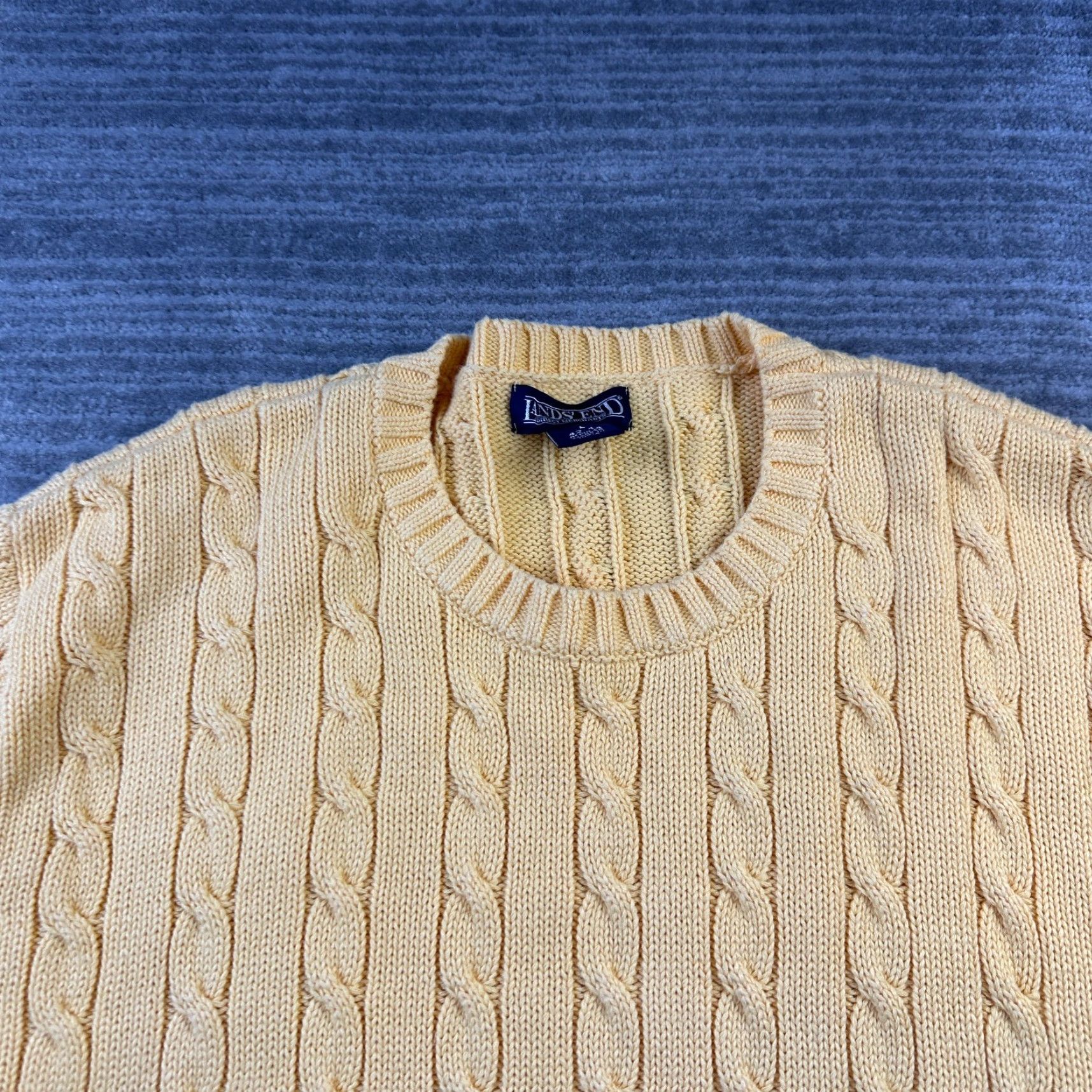 Lands' End VINTAGE Lands End Sweater Mens Large Yellow Cable Knit Pony Cotton Heavy Size US L / EU 52-54 / 3 - 3 Thumbnail