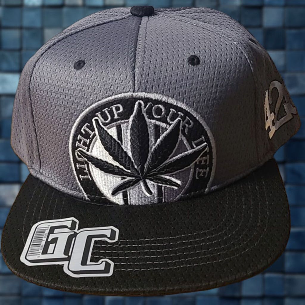 Brandblack MARIJUANA LEAF 420 LIGHT UP YOUR LIFE SNAPBACK BASEBALL CAP GRAY AND BLACK Size ONE SIZE - 1 Thumbnail