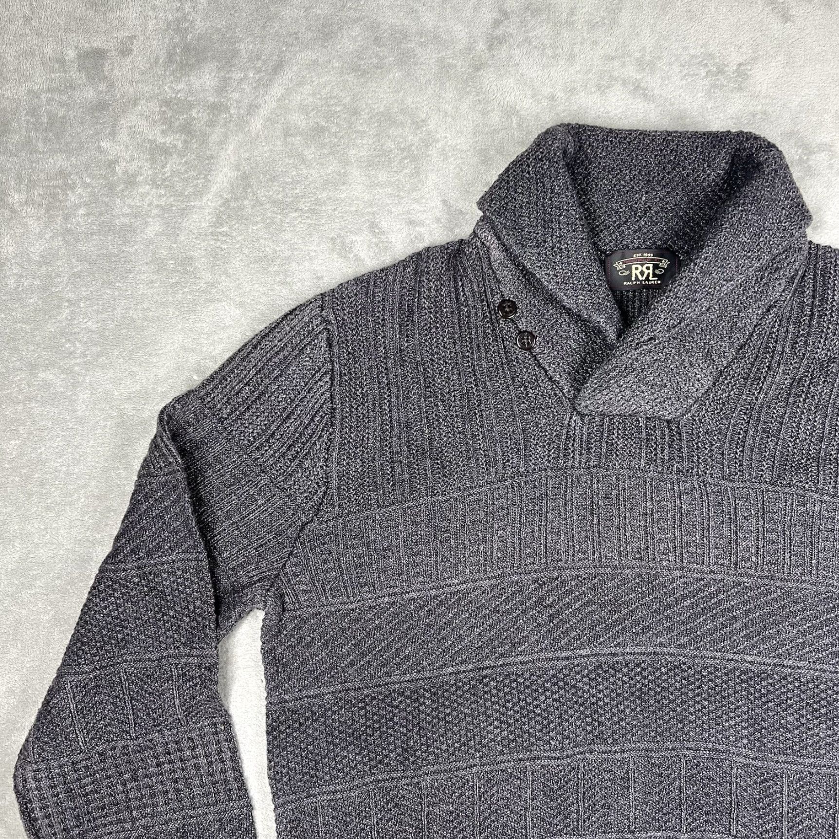 Vintage VINTAGE RRL Heavyweight Indigo-Charcoal Shawl Pullover Knit Sweater XL Cotton Size US XL / EU 56 / 4 - 4 Thumbnail