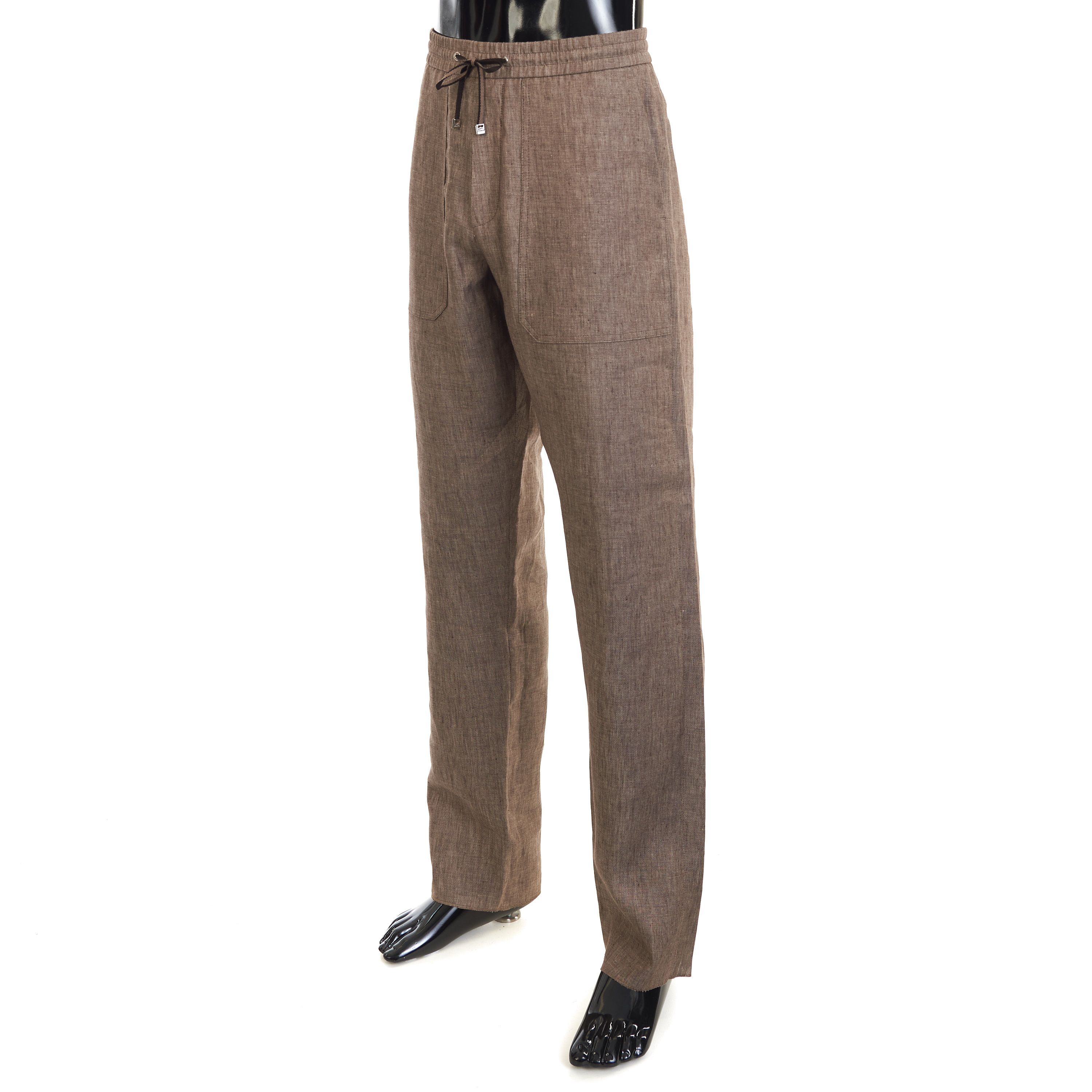 Other Brett Johnson Mocha Brown Linen Casual Pants With Drawstring Size US 30 / EU 46 - 2 Thumbnail